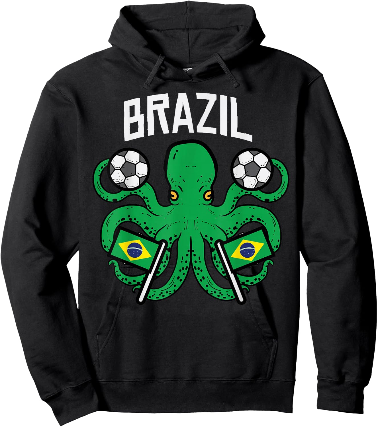 Brazil Octopus Brazilian Flag Soccer Fan Men Women Kids Boys Hoodie - Hoodie | Black
