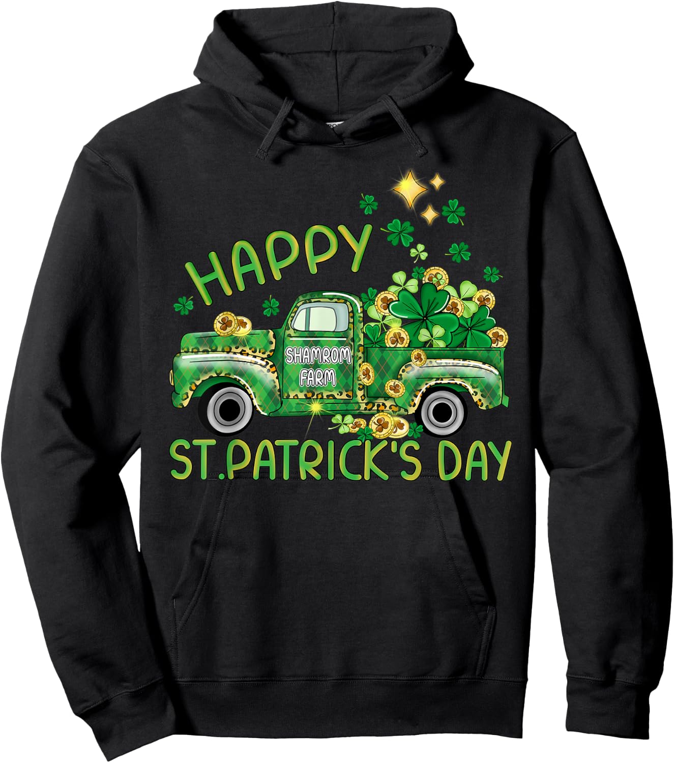 St Patrick's Day Truck Happy and Lucky Samrock Hoodie - Hoodie | Black