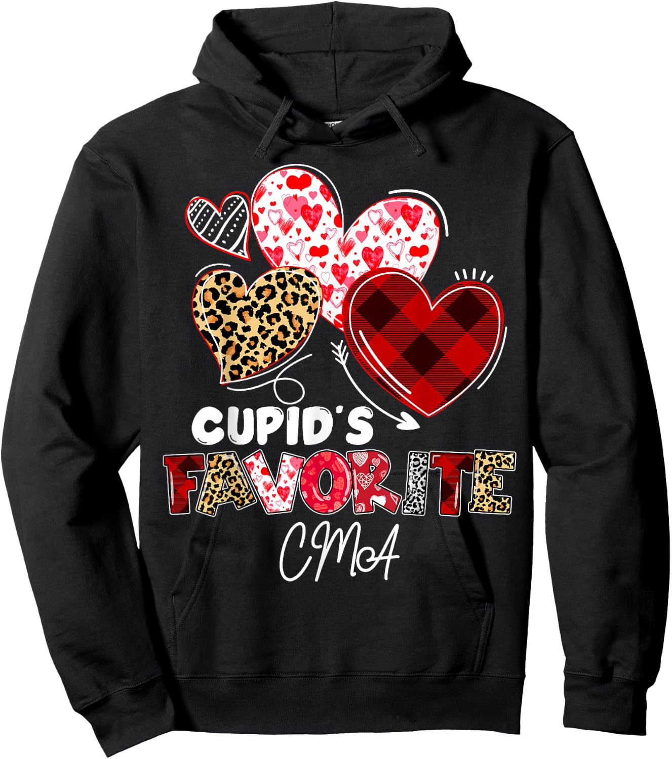 Cupid's Favorite CMA Nurse Valentine Buffalo Plaid Hoodie - Hoodie | Black