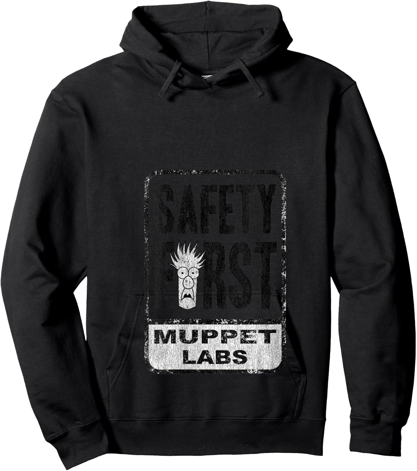 Disney The Muppets Safety First Sign Beaker Distressed V-Neck Hoodie - Hoodie | Black