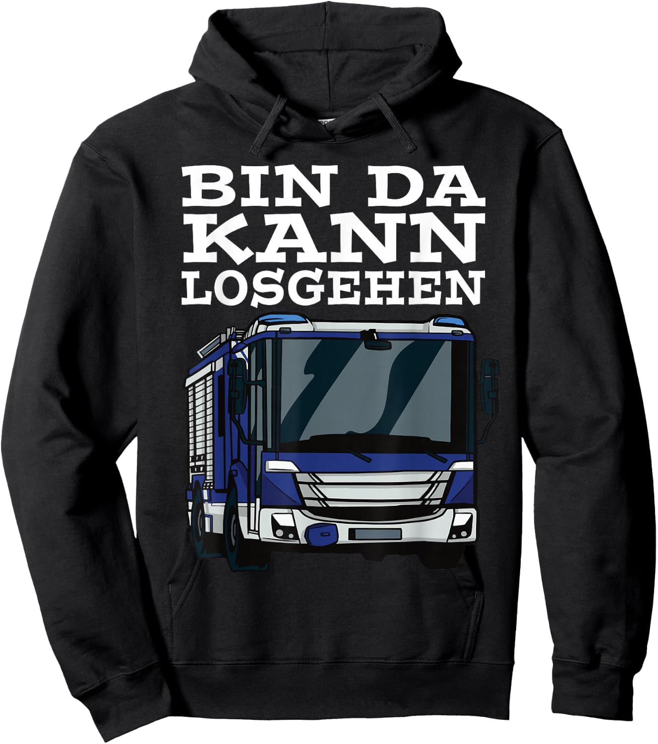 with German Text "BIN DA KANN LOSGEHEN Blue Light Technical Hilfswerk" [German Lang Hoodie - Hoodie | Black