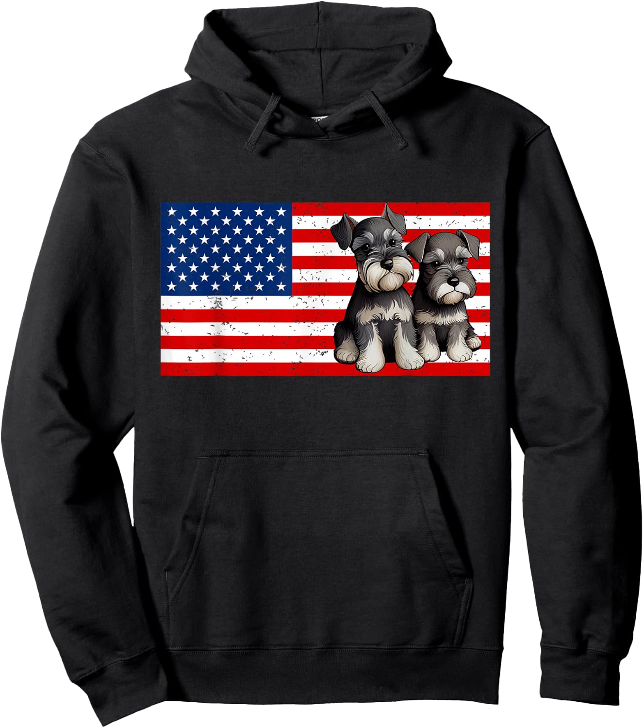 Patriotic Miniature Schnauzer 4th of July USA American Flag Hoodie - Hoodie | Black