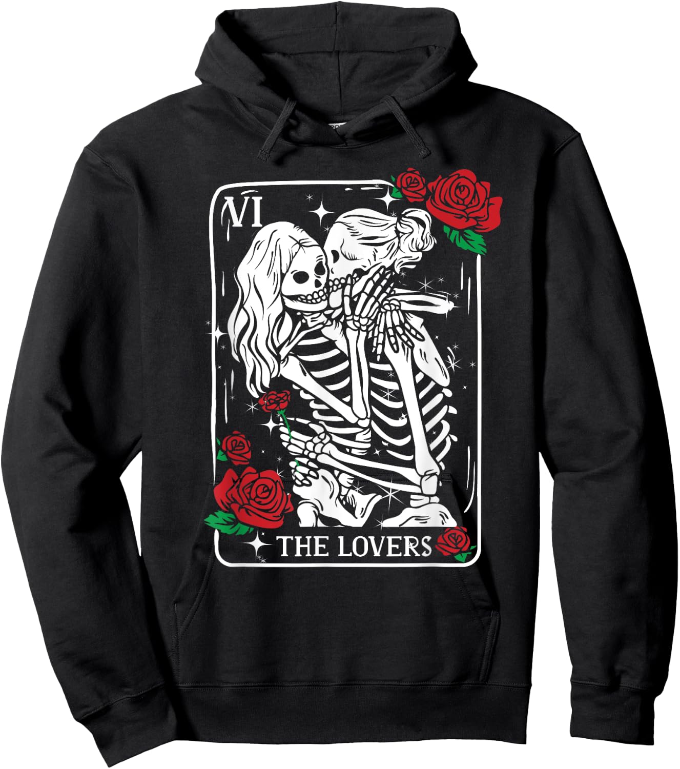 The Lovers Tarot Card Occult Skeleton Roses Gothic Kissing Hoodie - Hoodie | Black