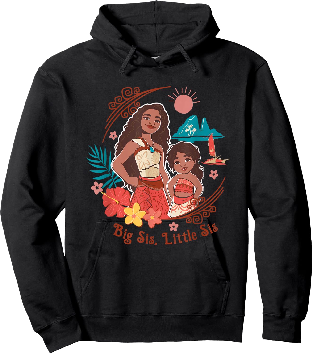 Disney Moana 2 Big Sis Little Sis Oceania Tropical Floral Hoodie - Hoodie | Black