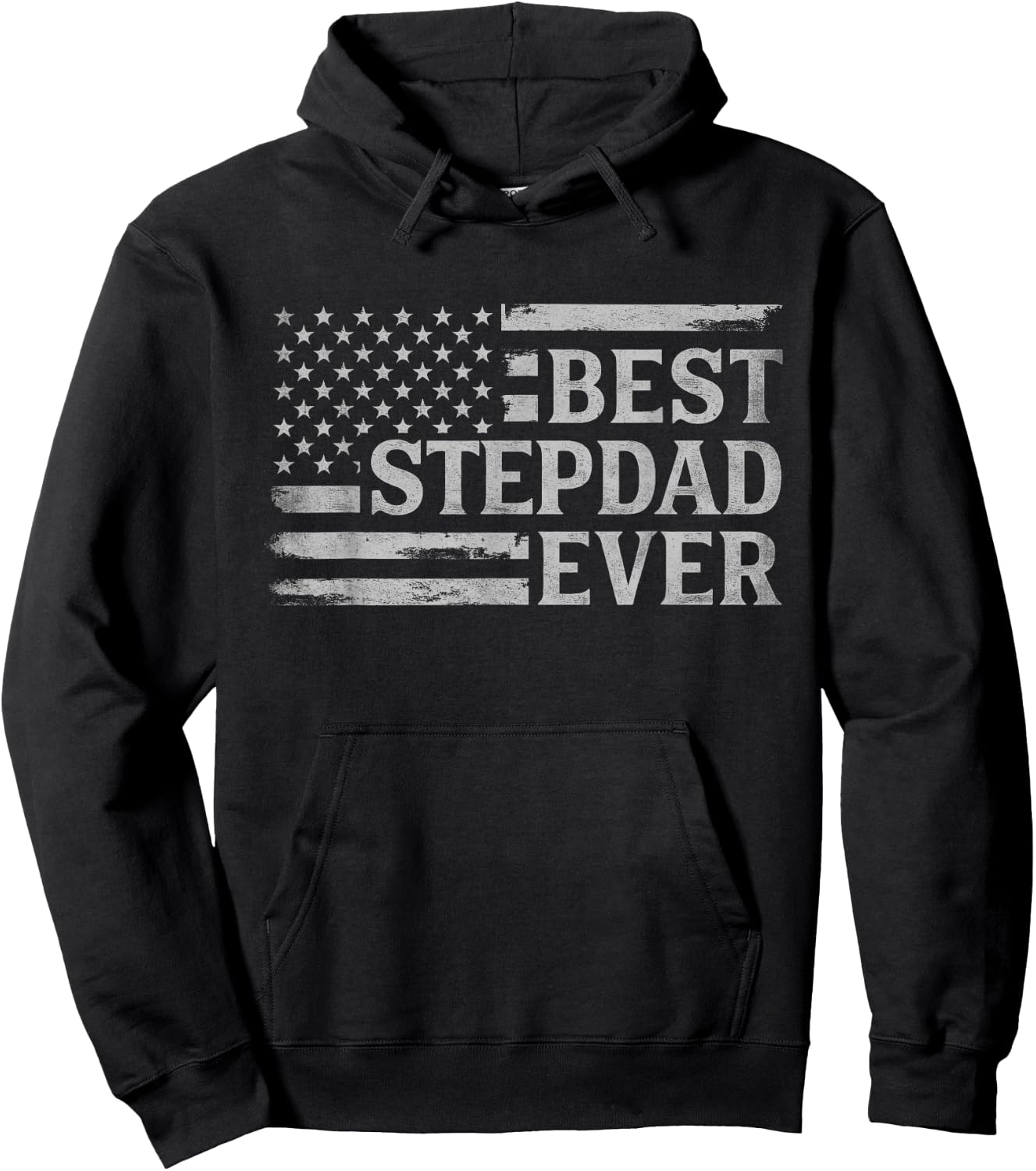 Best Stepdad Ever Grey Vintage USA Flag Father's Day Hoodie - Hoodie | Black
