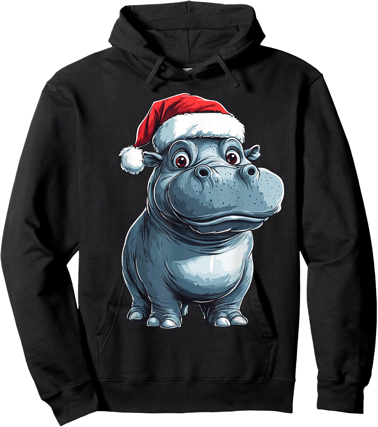 Hippopotamus Santa Hat Xmas Hippo Lovers Christmas Pajama Hoodie - Hoodie | Black