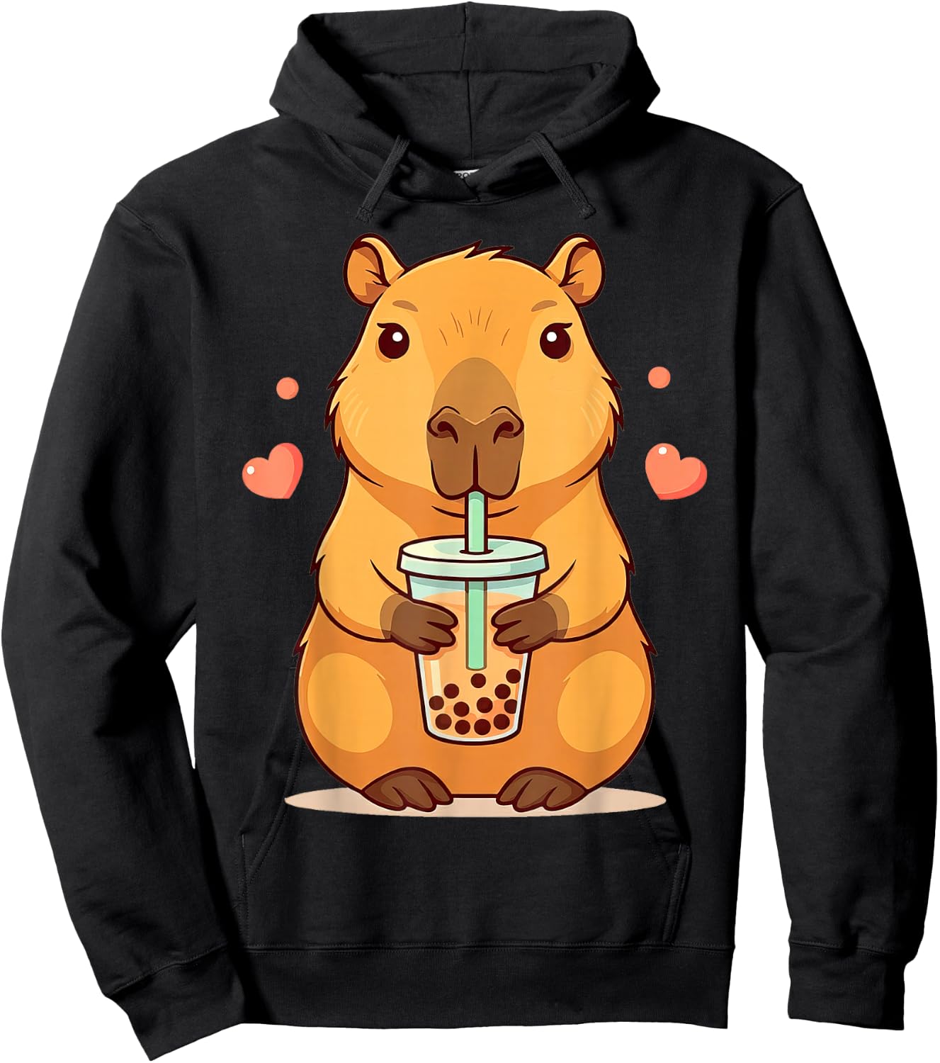 Cute Capybara Boba Tea Bubble Rodent Women Teen Girls Kids Hoodie - Hoodie | Black