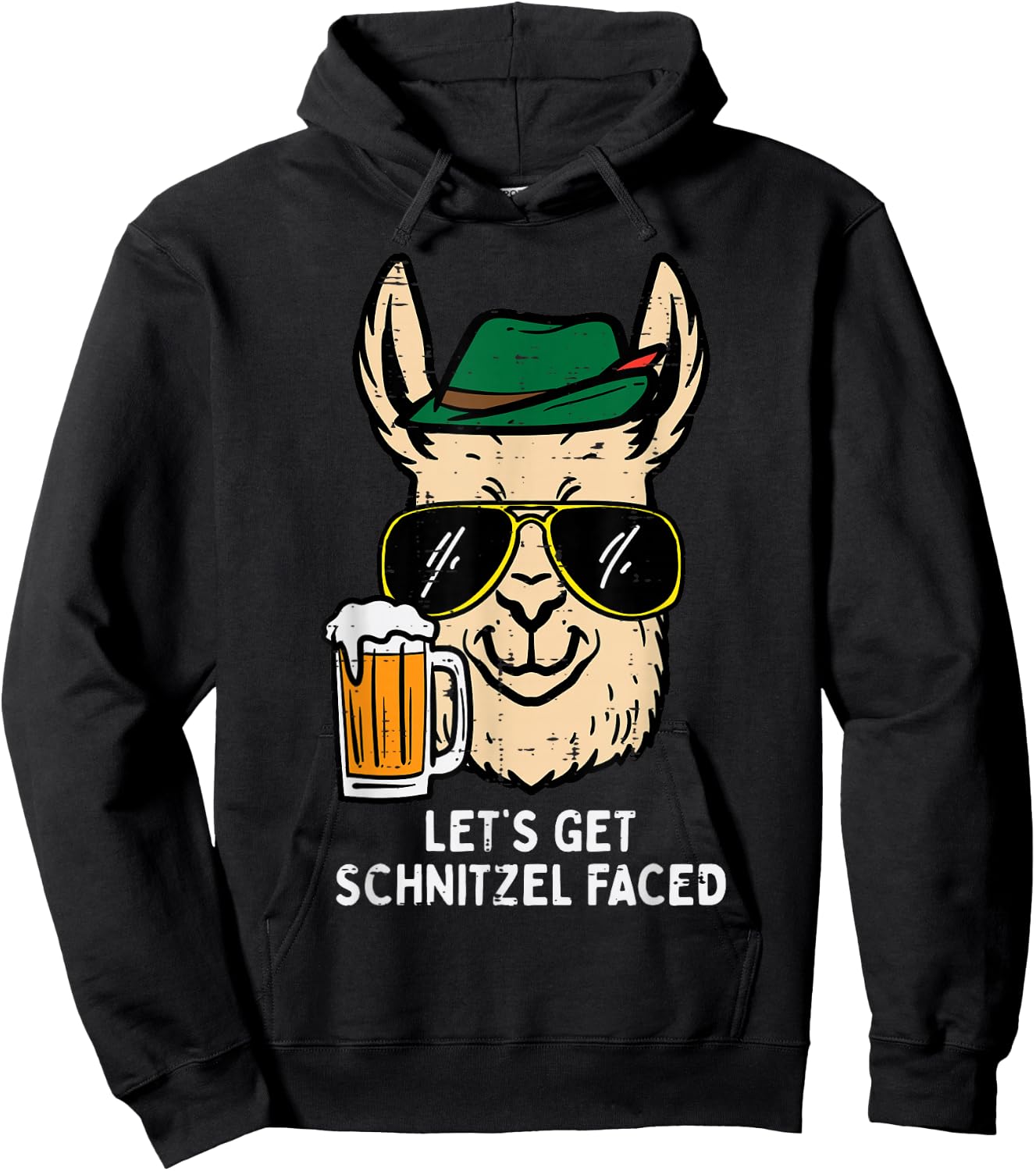 Lets Get Schnitzel Faced Llama Bavarian German Oktoberfest Hoodie - Hoodie | Black