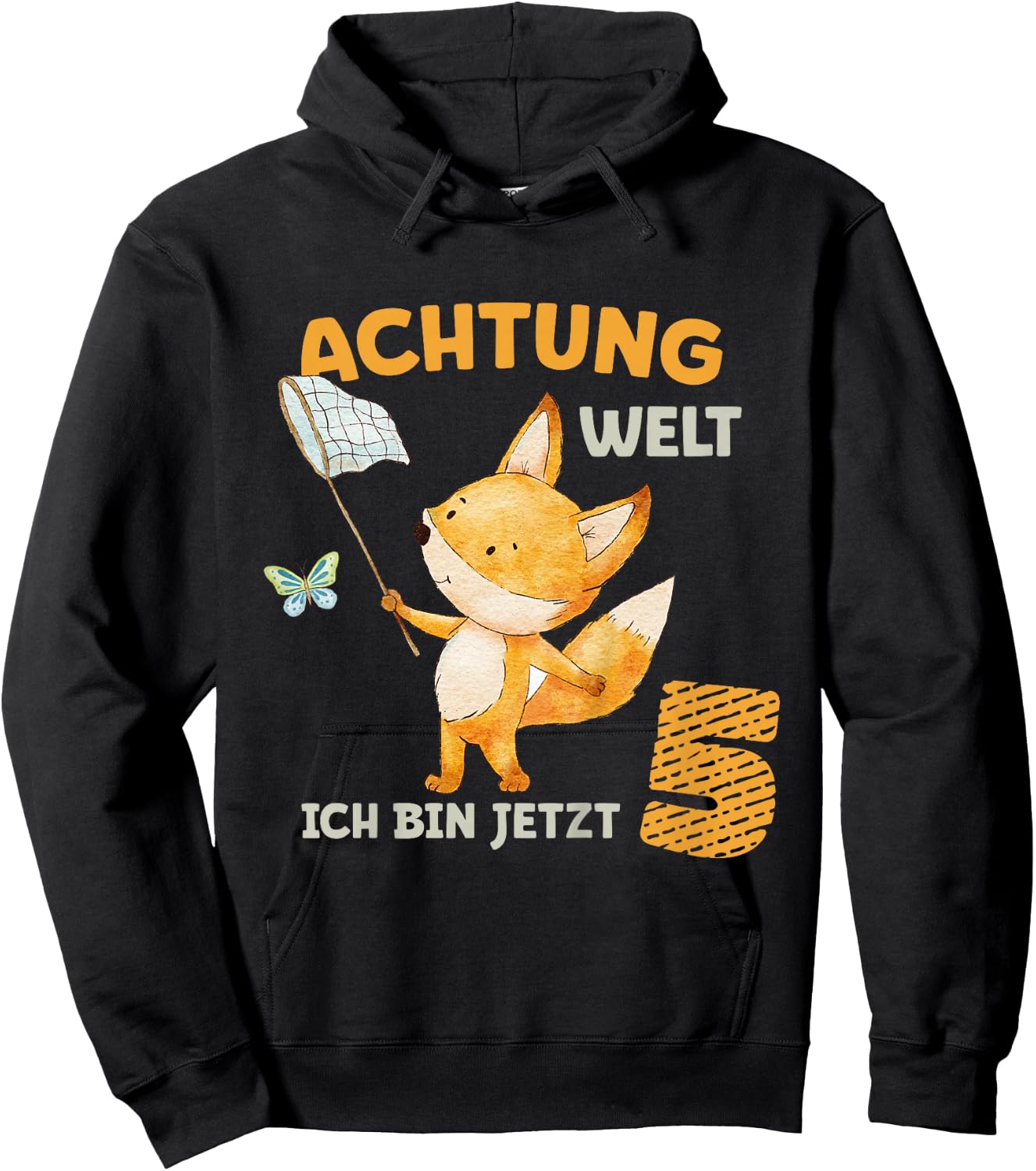 Geburtstagsshirt 5 Jahre Junge Mädchen Fuchs Ich bin Fünf Hoodie - Hoodie | Black
