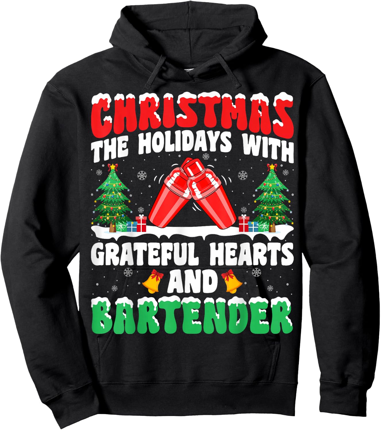 Christmas Holidays with Heart and Bartending Bartender Xmas Hoodie - Hoodie | Black