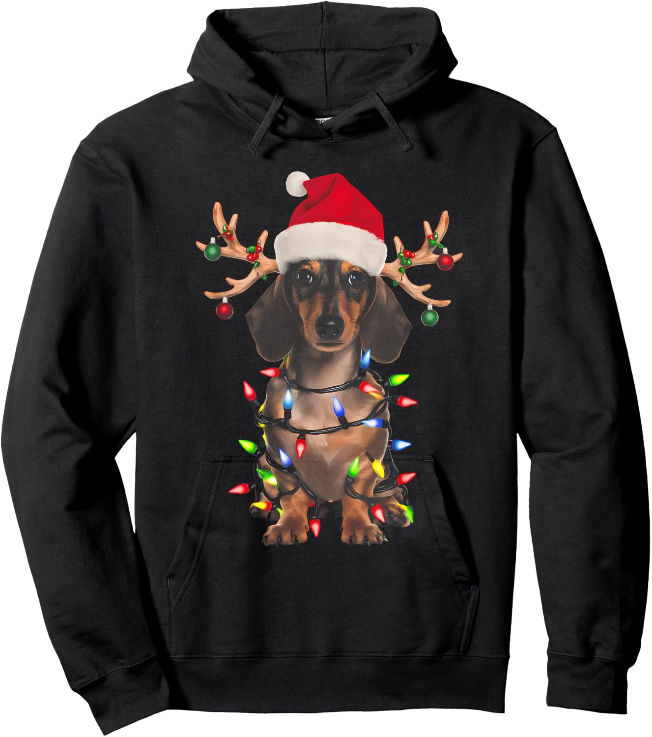 Dachshund Christmas Tree Shirt Dachshund Santa Hat Lover Hoodie - Hoodie | Black