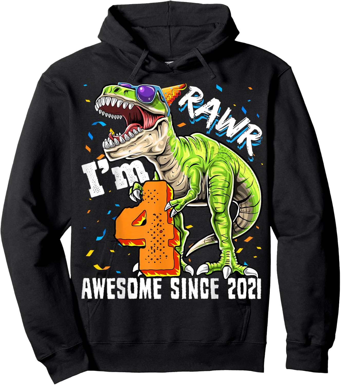 4th Birthday T Rex Dinosaur Party Boys Rawr I'm 4 Hoodie - Hoodie | Black
