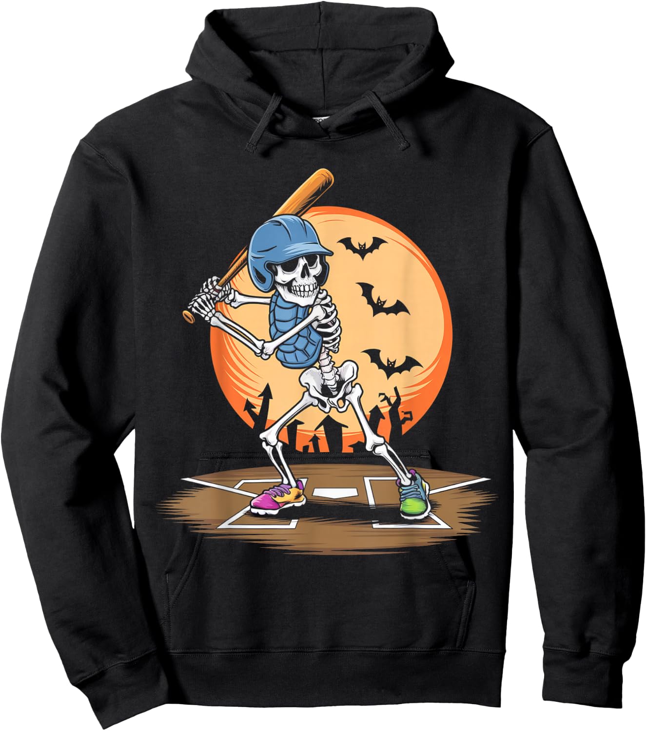 Baseball Skeleton Halloween Men Women Boys Halloween Hoodie - Hoodie | Black