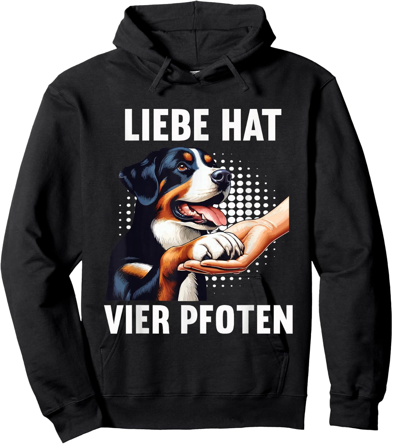 with German Text "Liebe hat Vier Pfoten" Appenzeller Mountain Dog, black Hoodie - Hoodie | Black