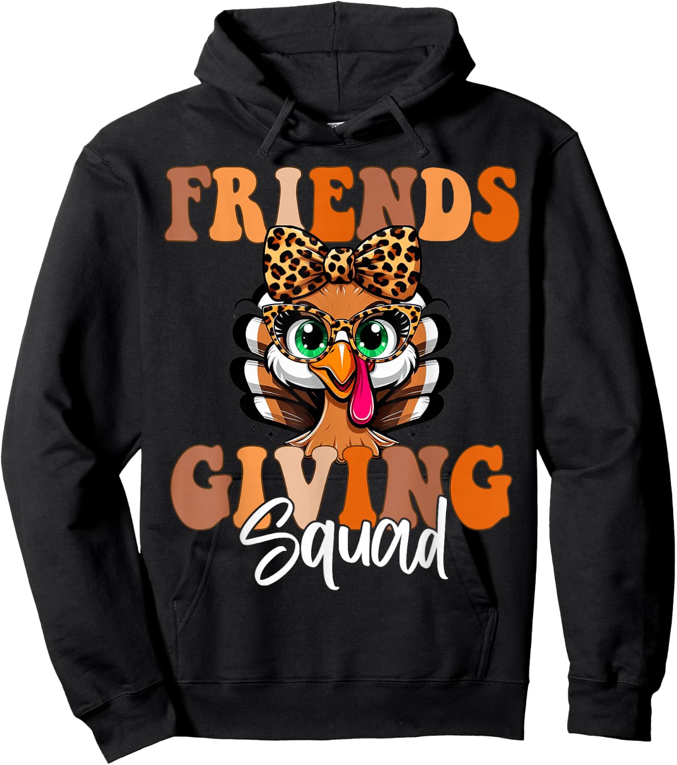 Friends Squad Thanksgiving 2024 Turkey Face Leopard Hoodie - Hoodie | Black