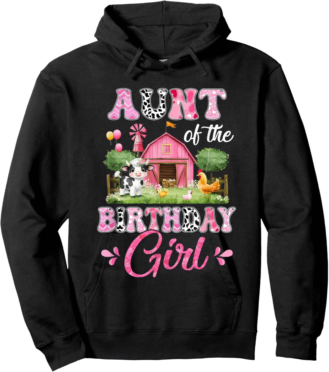 Aunt Of The Birthday Girl 1St Birthday Cow Farm Family Hoodie - Hoodie | Black