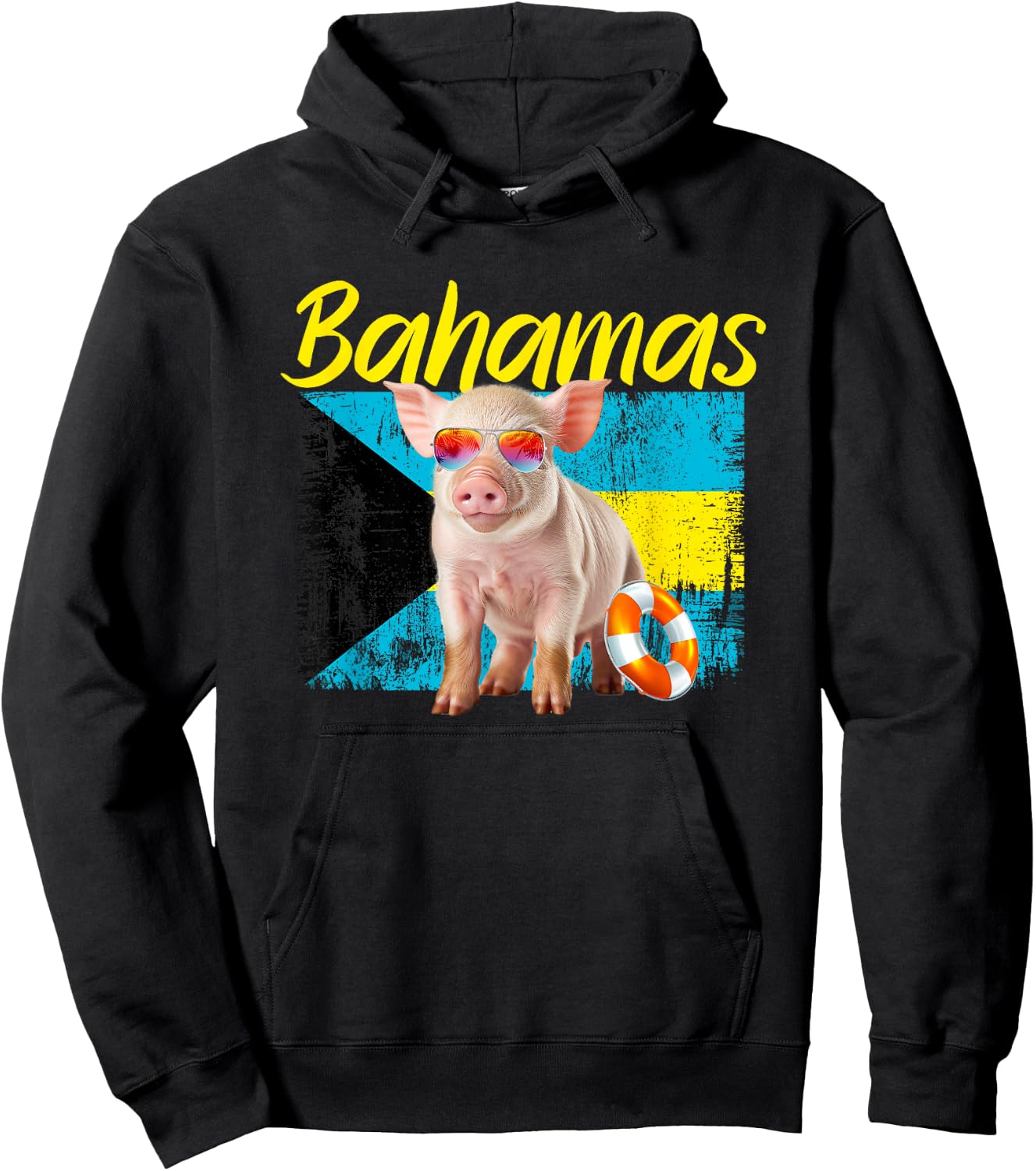 Bahamas Swimming Pig Summer Vacation Beach Souvenir Women Girls Kids Hoodie - Hoodie | Black