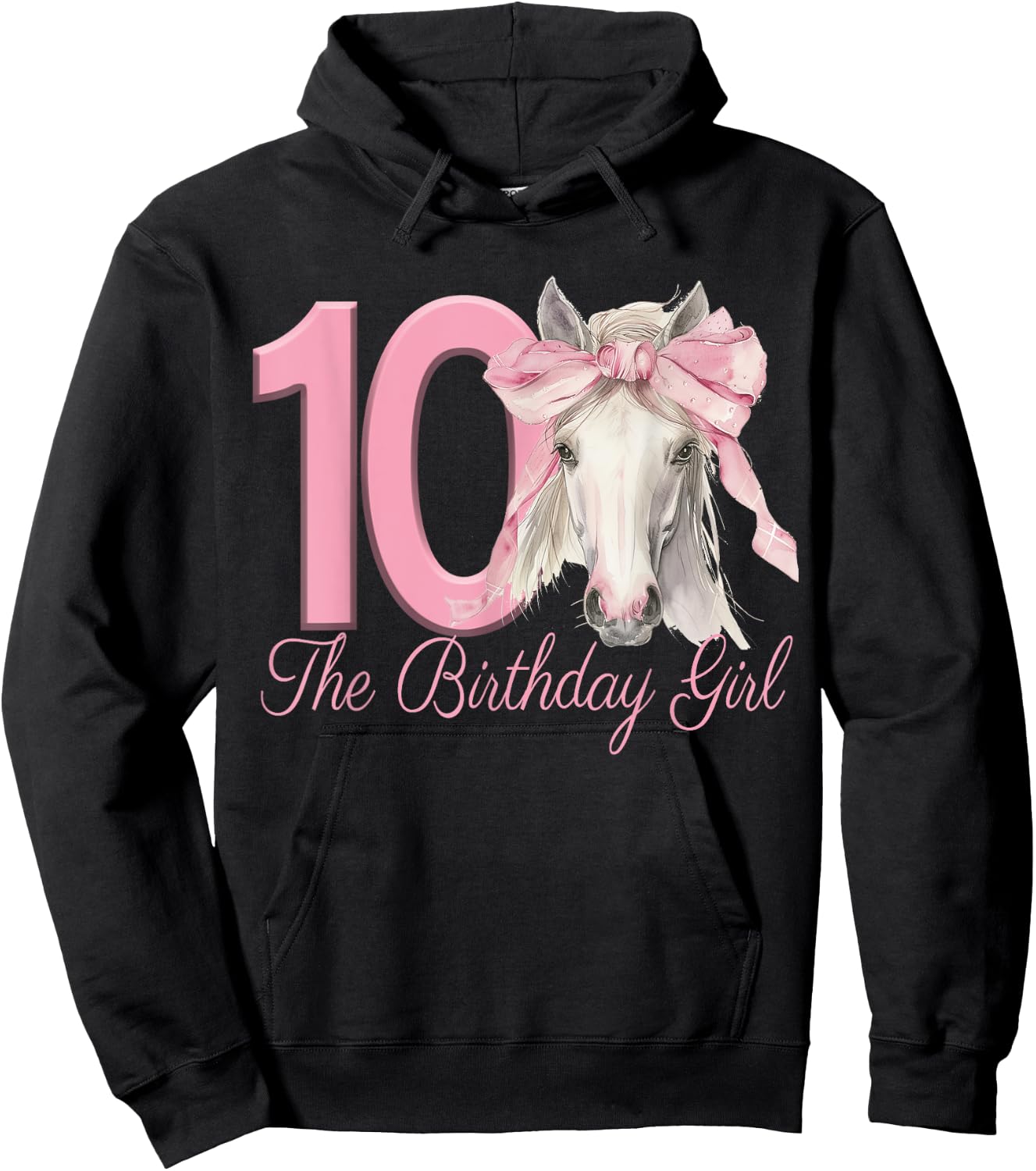 Cute Horse 10 Years for Girl with Pink Bow , Black, S Hoodie - Hoodie | Black