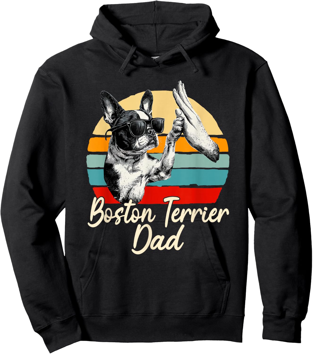 Cool Retro Boston Terrier Dad Funny Vintage Dog Lover Hoodie - Hoodie | Black