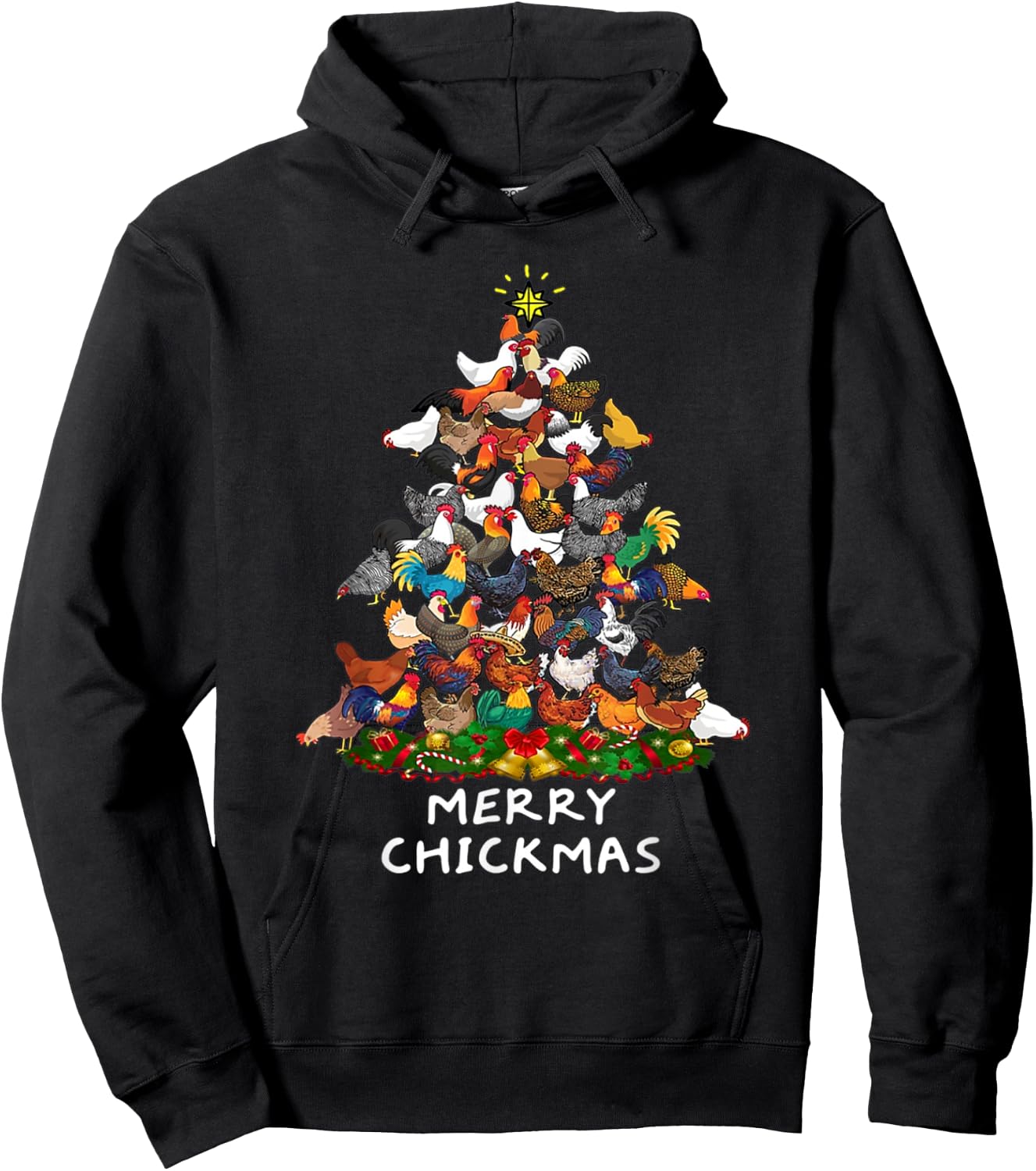 Merry Chickmas Chicken Christmas Tree Rooster Xmas Tree Hoodie - Hoodie | Black