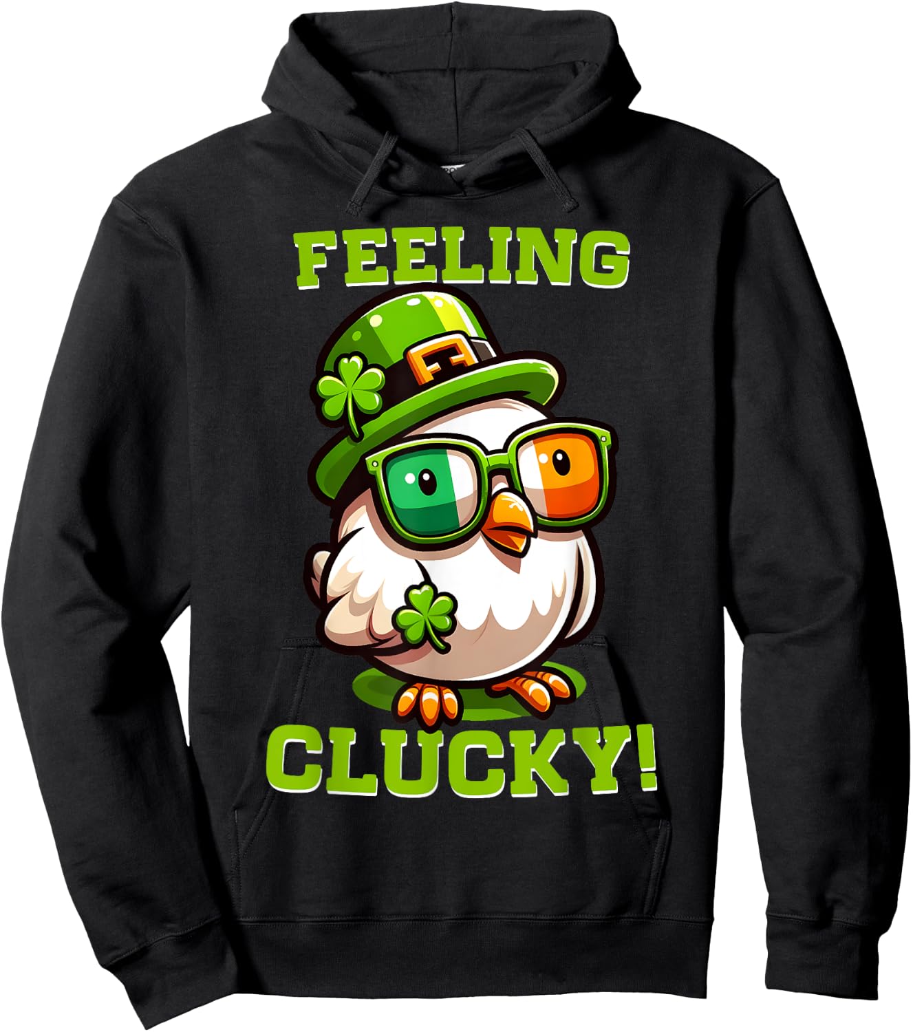 Feeling Clucky Funny Chicken St Patrick's Day Lucky Charm Hoodie - Hoodie | Black