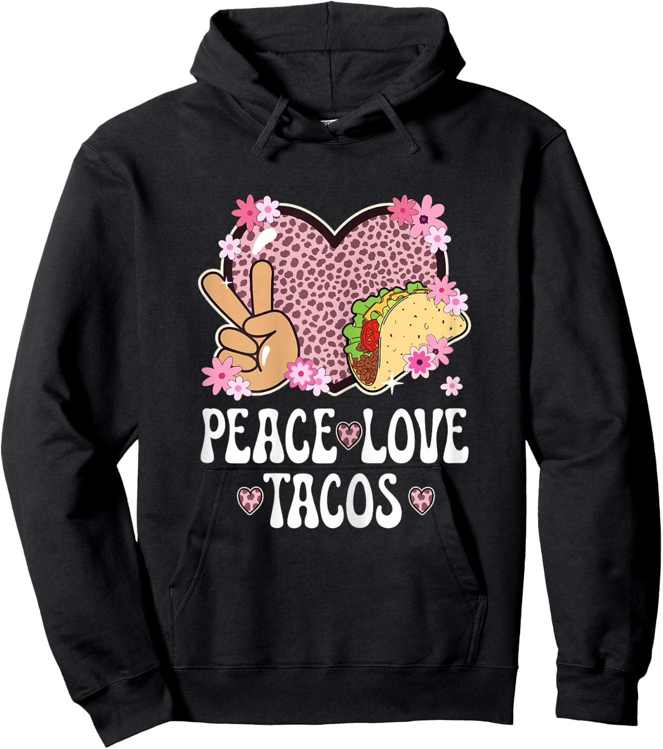 Peace Love Tacos Cheetah Print Taco Tuesday Women Taco Lover Hoodie - Hoodie | Black