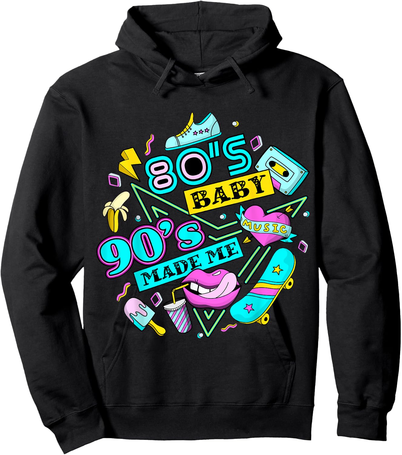 Retro 1980s 80's Baby 1990s 90's Made Me Vaporwave Nostalgia Hoodie - Hoodie | Black