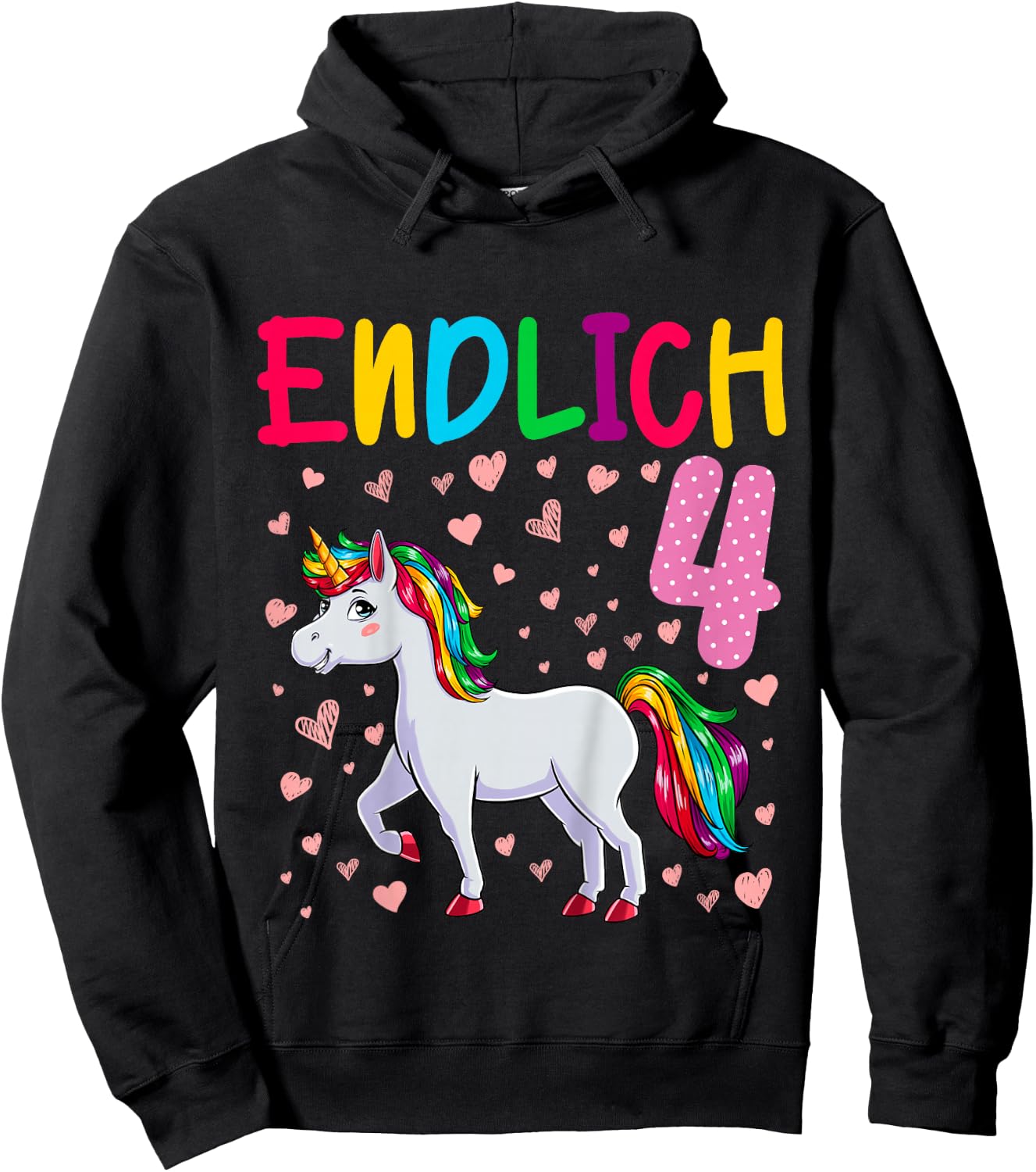 Geburtstag 4 Jahre Mädchen Einhorn Endlich 4 Hoodie - Hoodie | Black