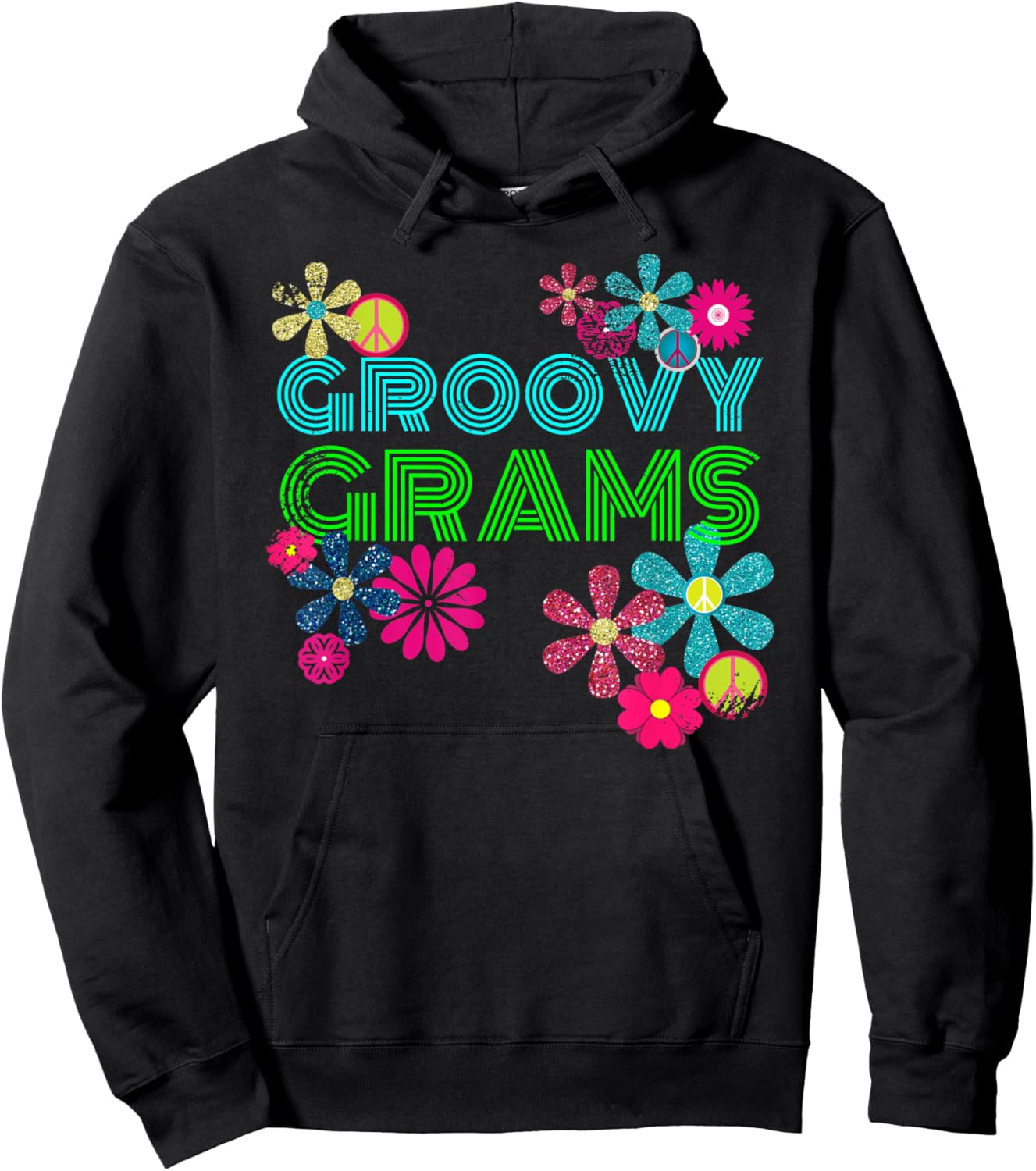 Groovy Grams T Shirt Grandmother Hippie Flower Shirt Hoodie - Hoodie | Black