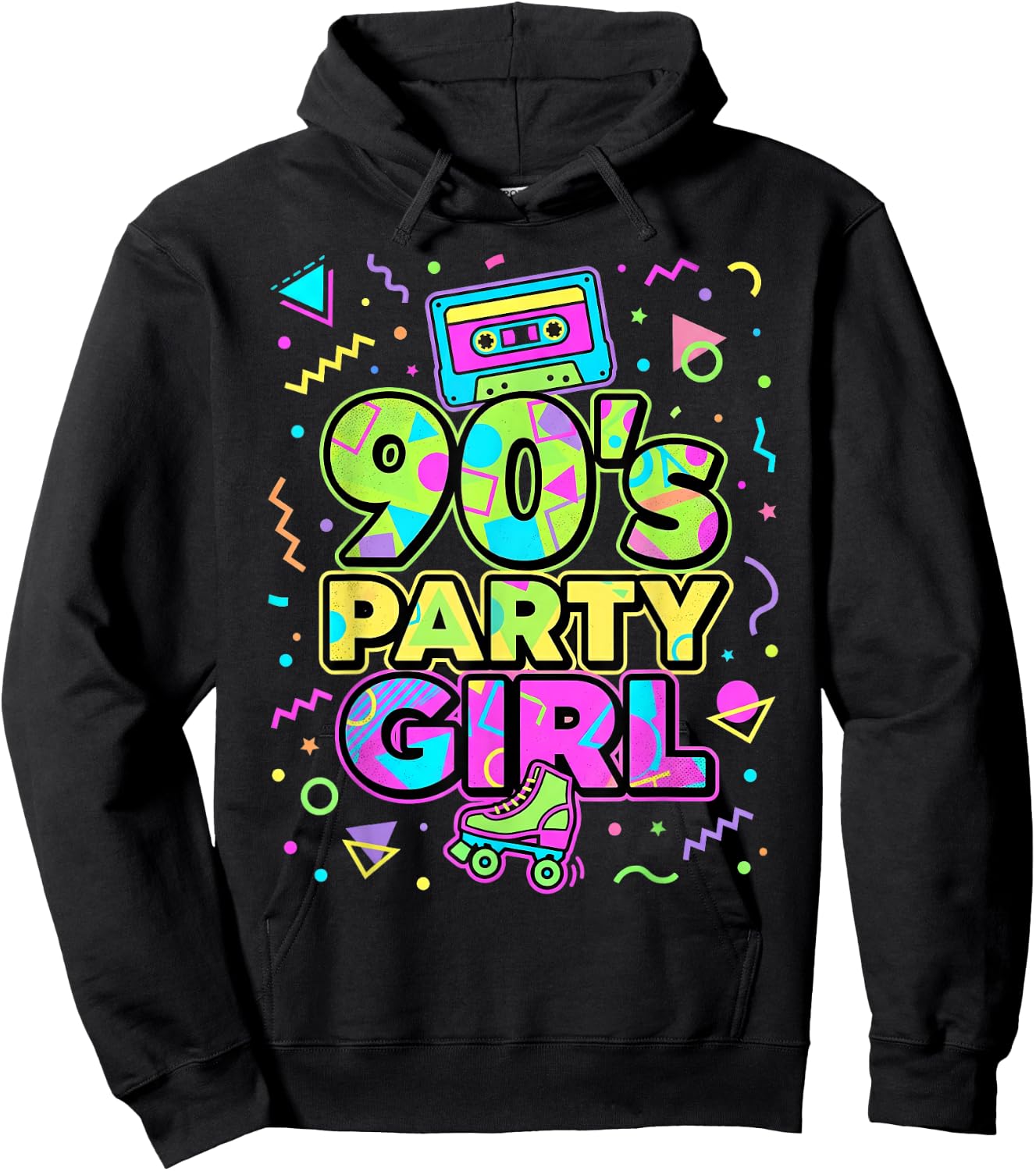90s Party Girl Damen Outfit 90er Jahre Hoodie - Hoodie | Black