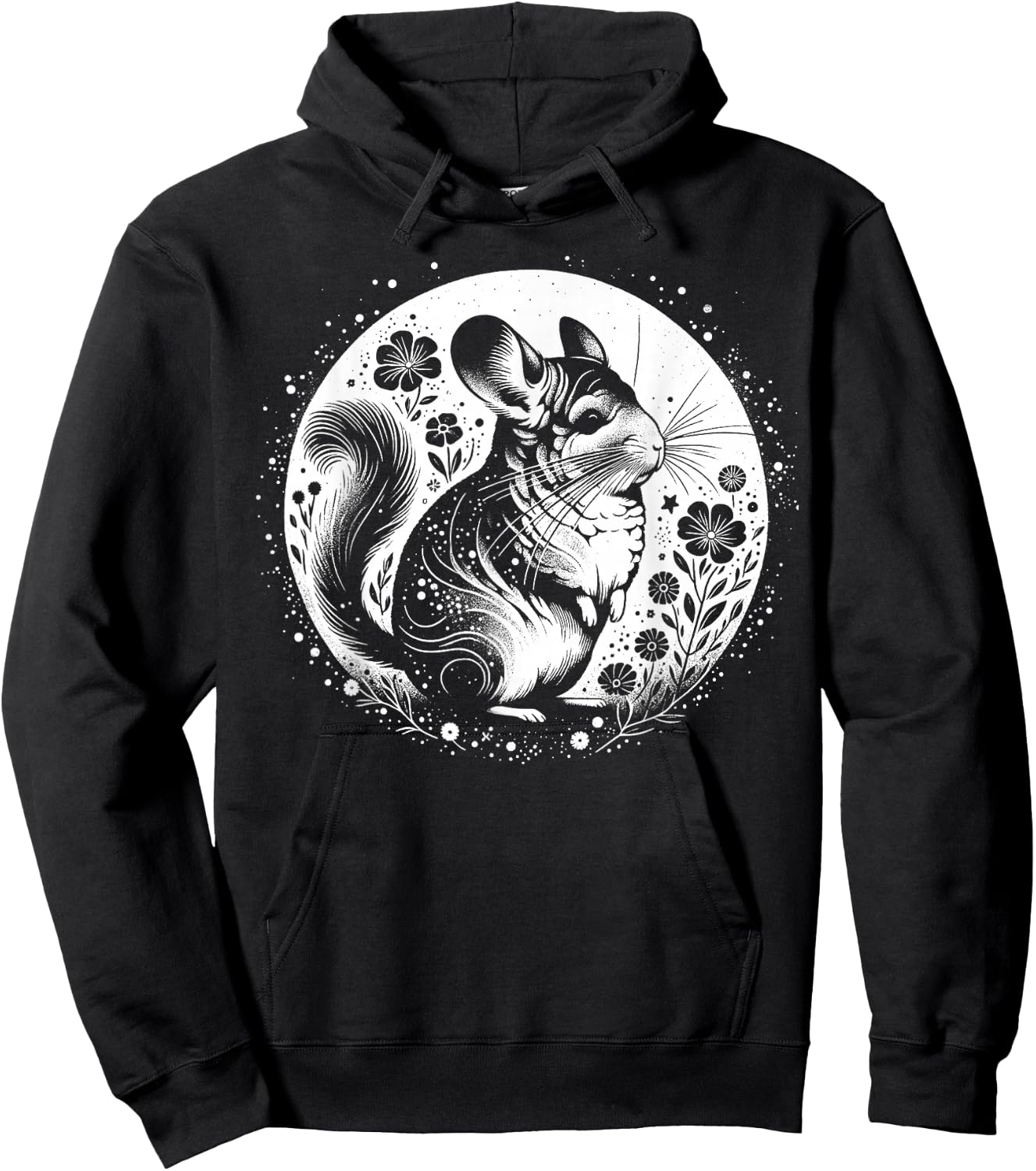 Kunstvoller Chinchilla mit Mond und Blumen Hoodie - Hoodie | Black