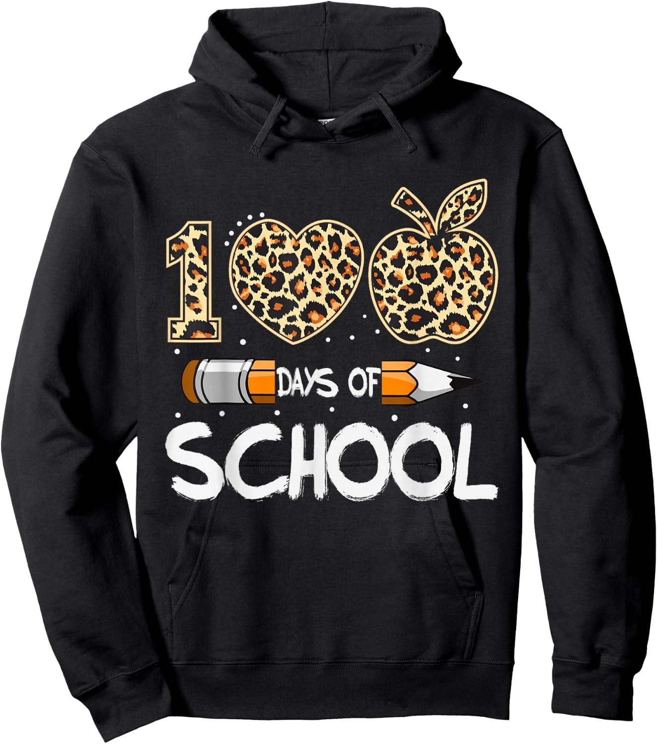 100 Days of School Leopard Teacher Kids 100th Day of School Hoodie - Hoodie | Black