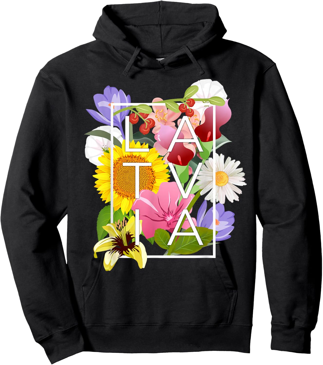 Flowers of Latvia Word Art - Latvian Pride Hoodie - Hoodie | Black