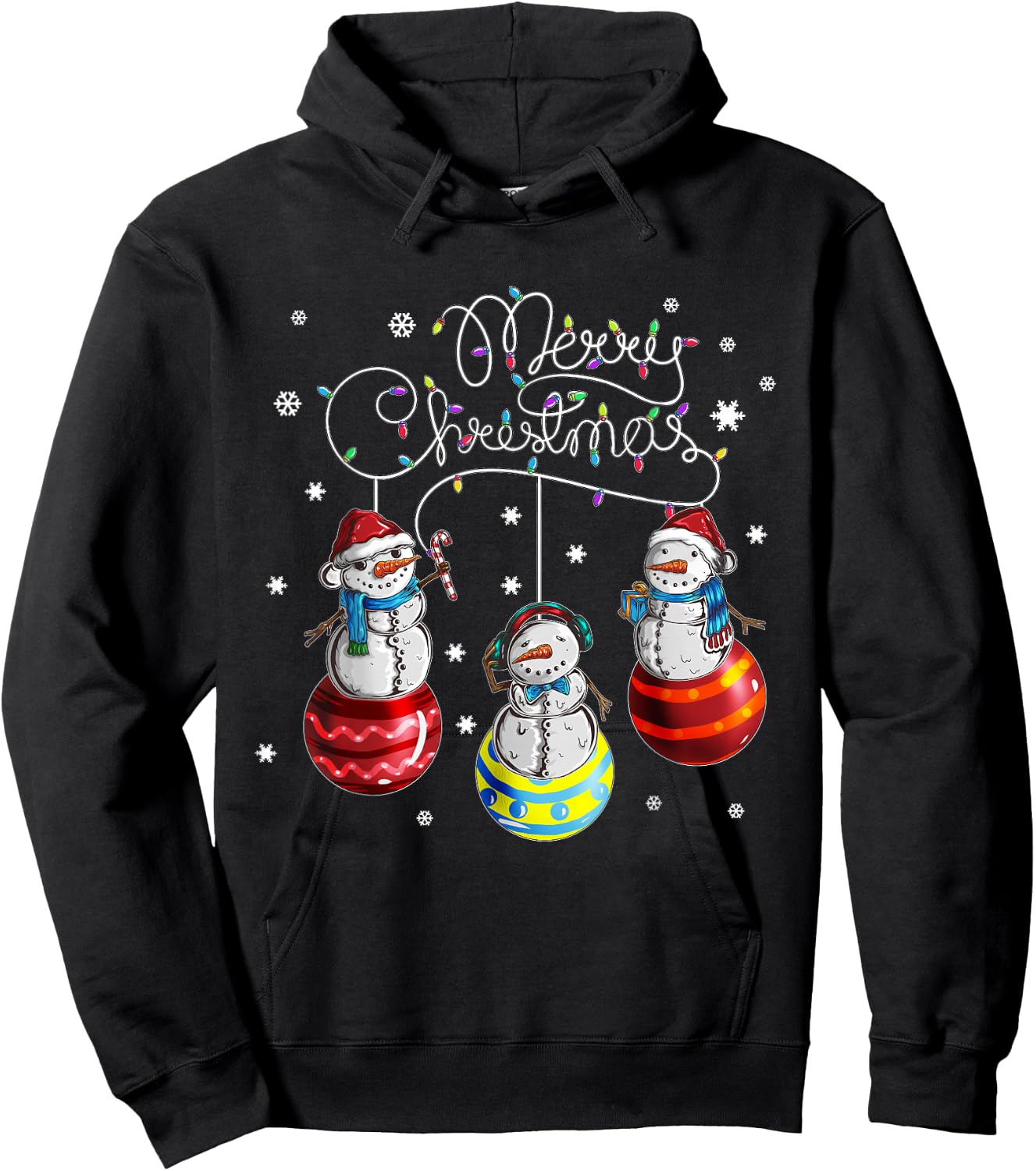 Merry Christmas Bauble Motif Festive Snowman , black Hoodie - Hoodie | Black
