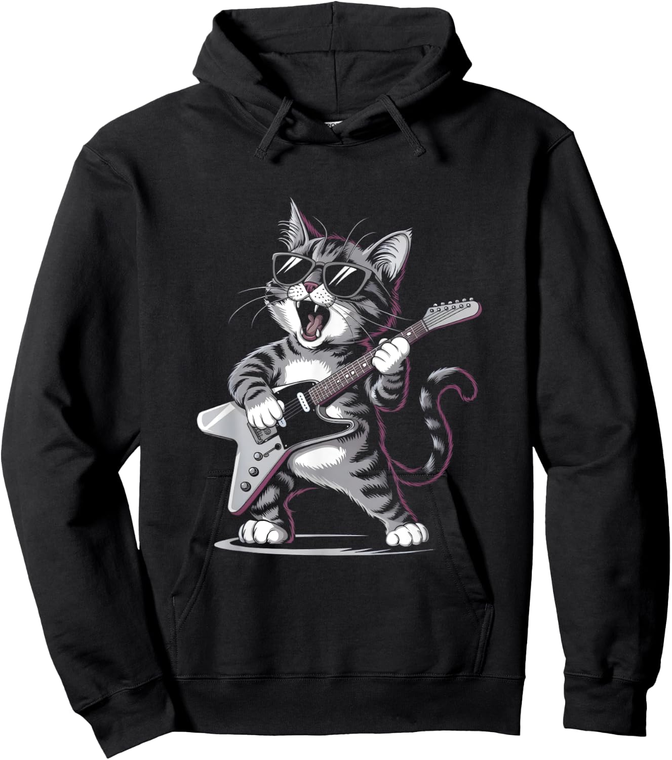 Cat Playing Guitar - Fun Cat Lover and Guitarist Artwork Men Women Girls Kids Hoodie - Hoodie | Black