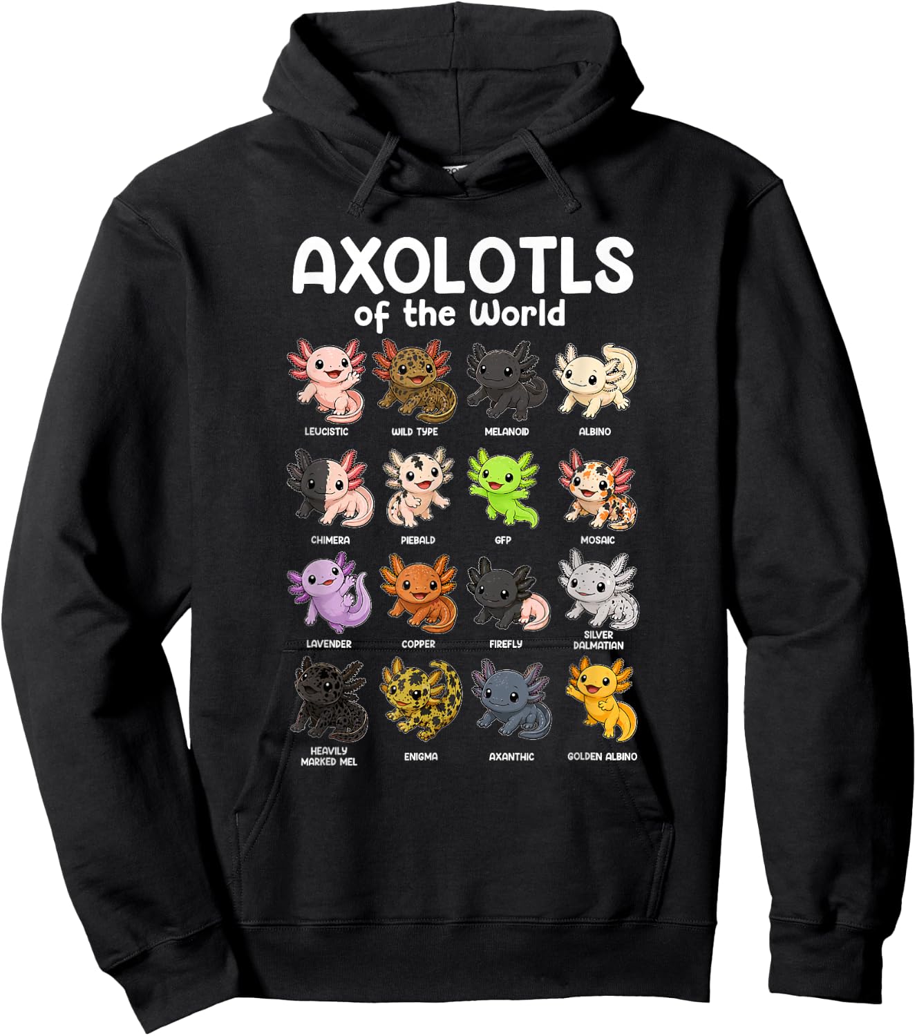 Axolotls of the World Sweet Animals Kawaii Axolotl Hoodie - Hoodie | Black