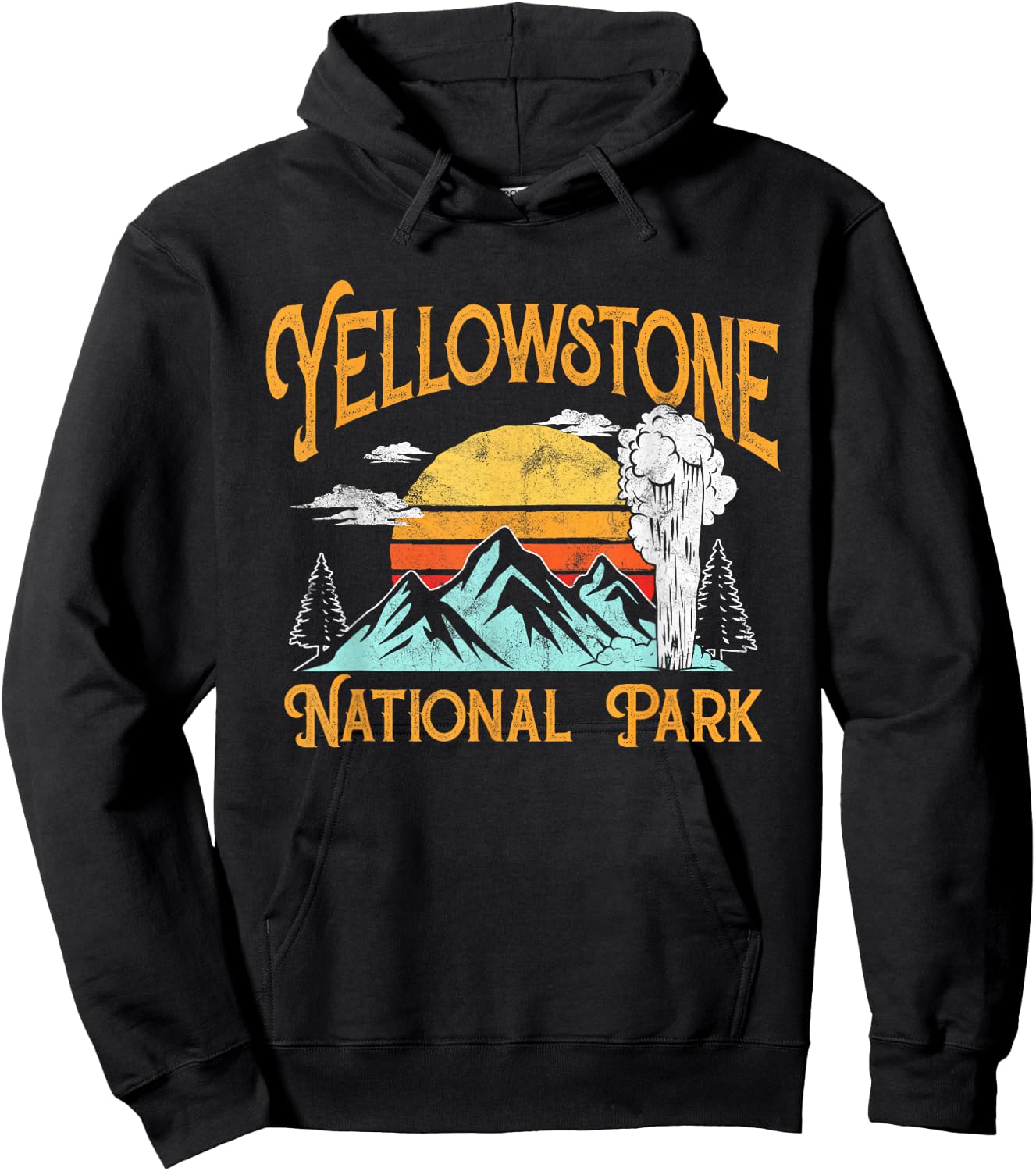 Vintage Yellowstone National Park Retro 80's Graphic Hoodie - Hoodie | Black