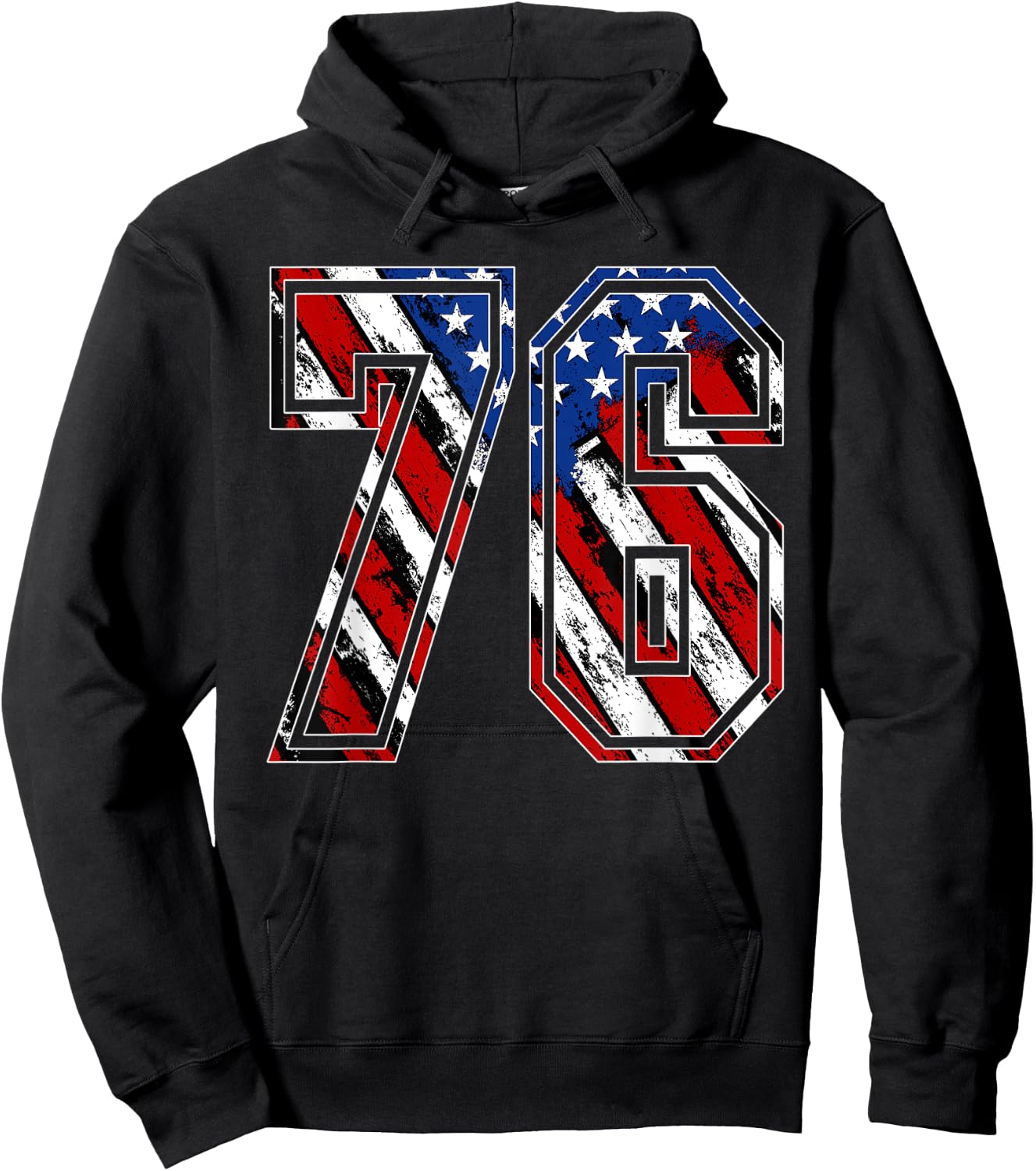 Number 76 Red White and Blue American Flag #76 Jersey Shirt Hoodie - Hoodie | Black