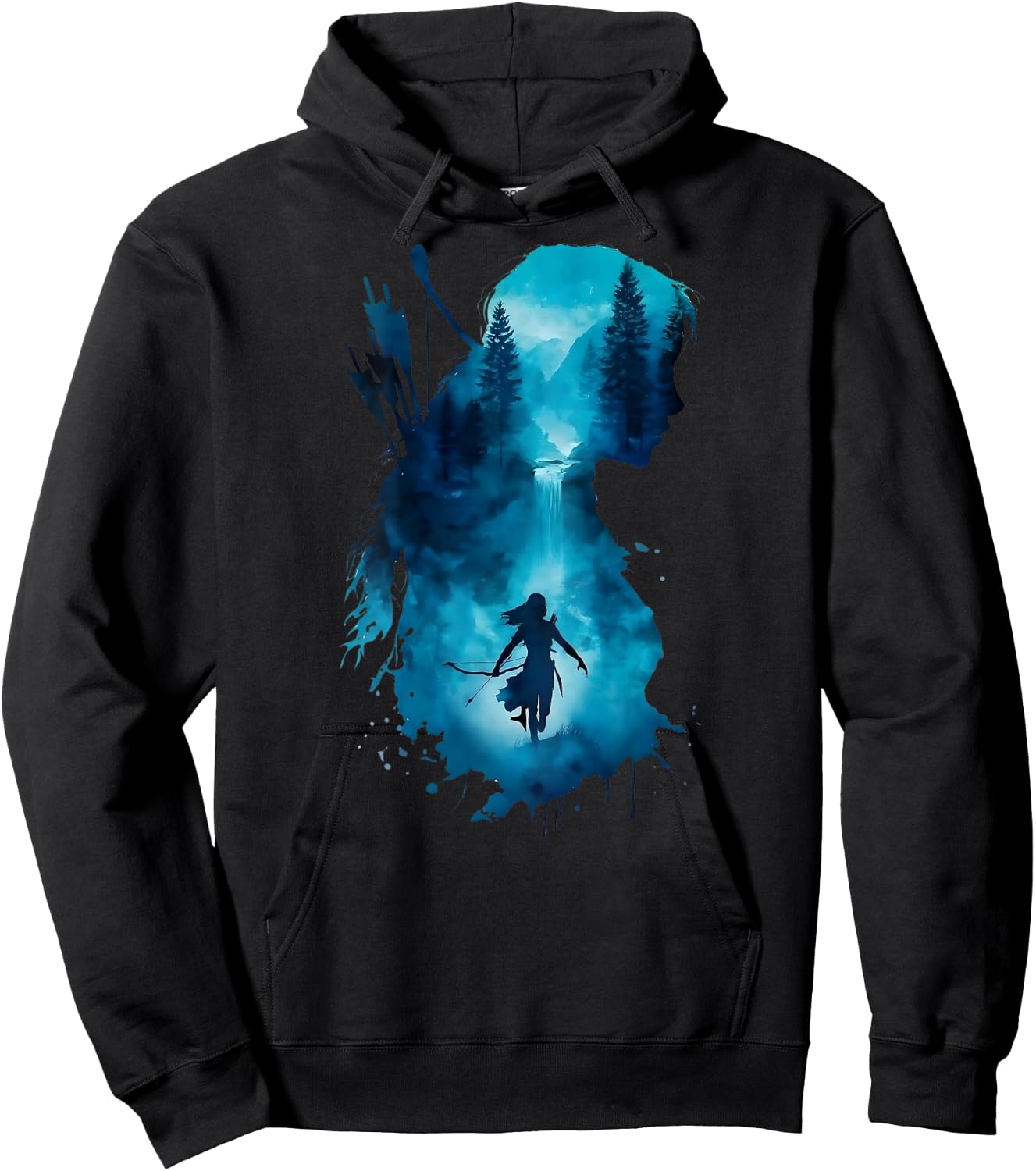 Regenbogen Frau Aquarell Wald - Bogenschießen Natur Kunst Hoodie - Hoodie | Black