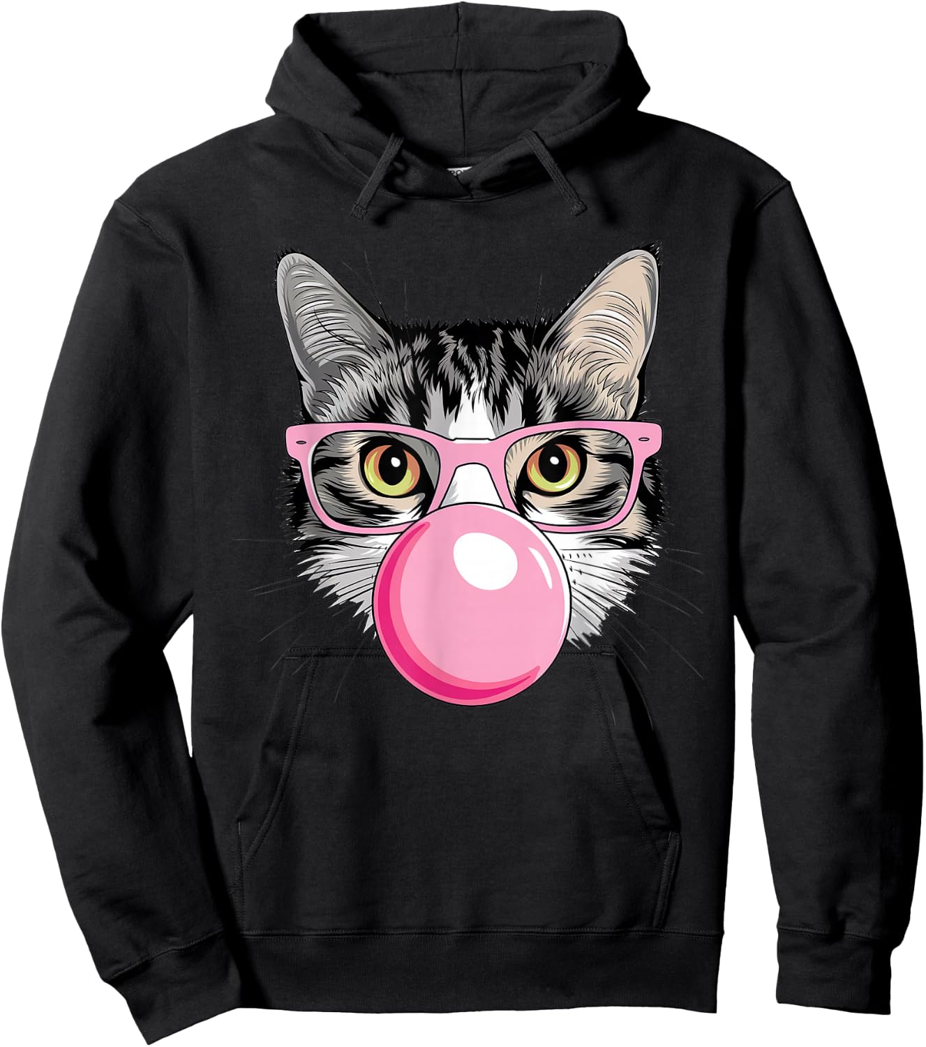 Funny Cat with Glasses Blowing Bubble Gum Hoodie - Hoodie | Black