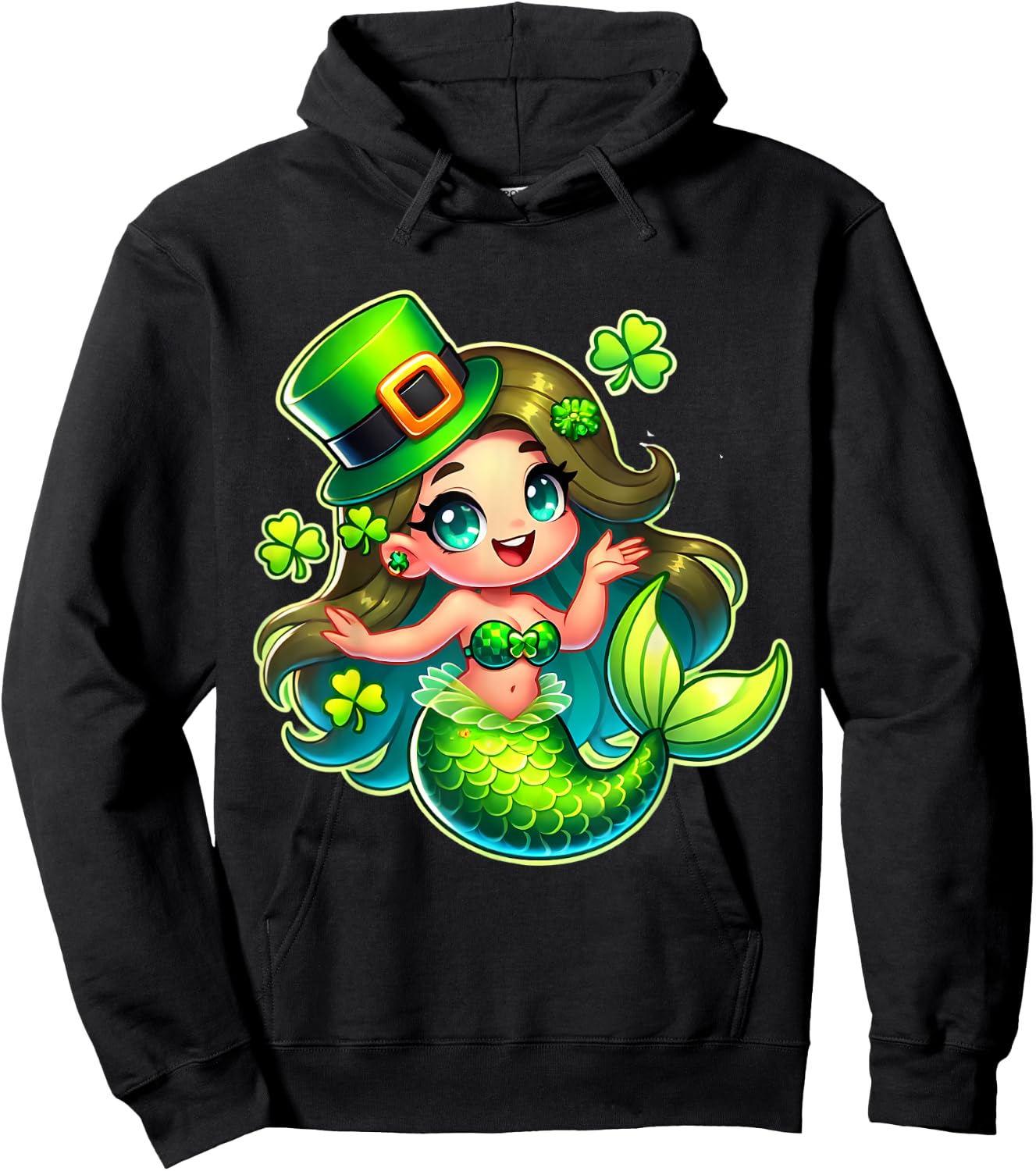 St. Patricks Day Mermaid Leprechaun Men Women Kids Hoodie - Hoodie | Black