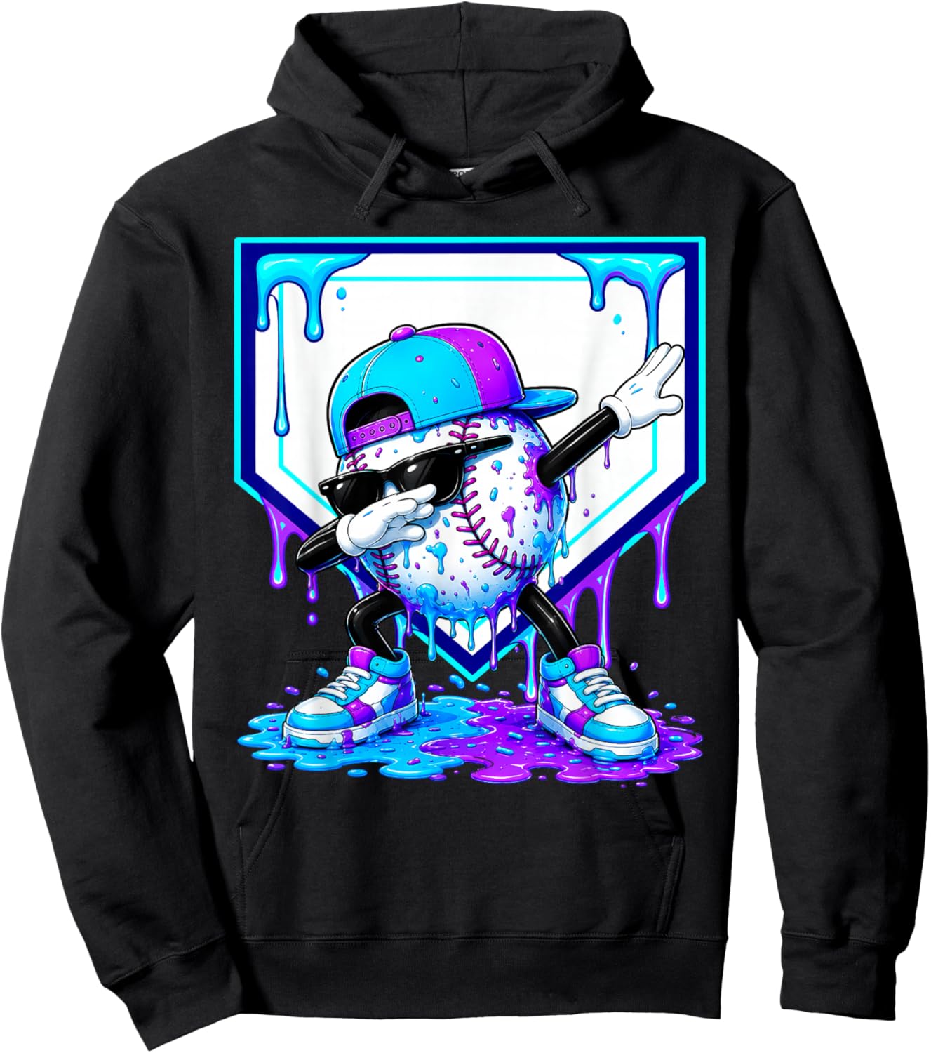 Dripping Baseball Drip Blue Boys Cosmic Baseball Glow Hoodie - Hoodie | Black