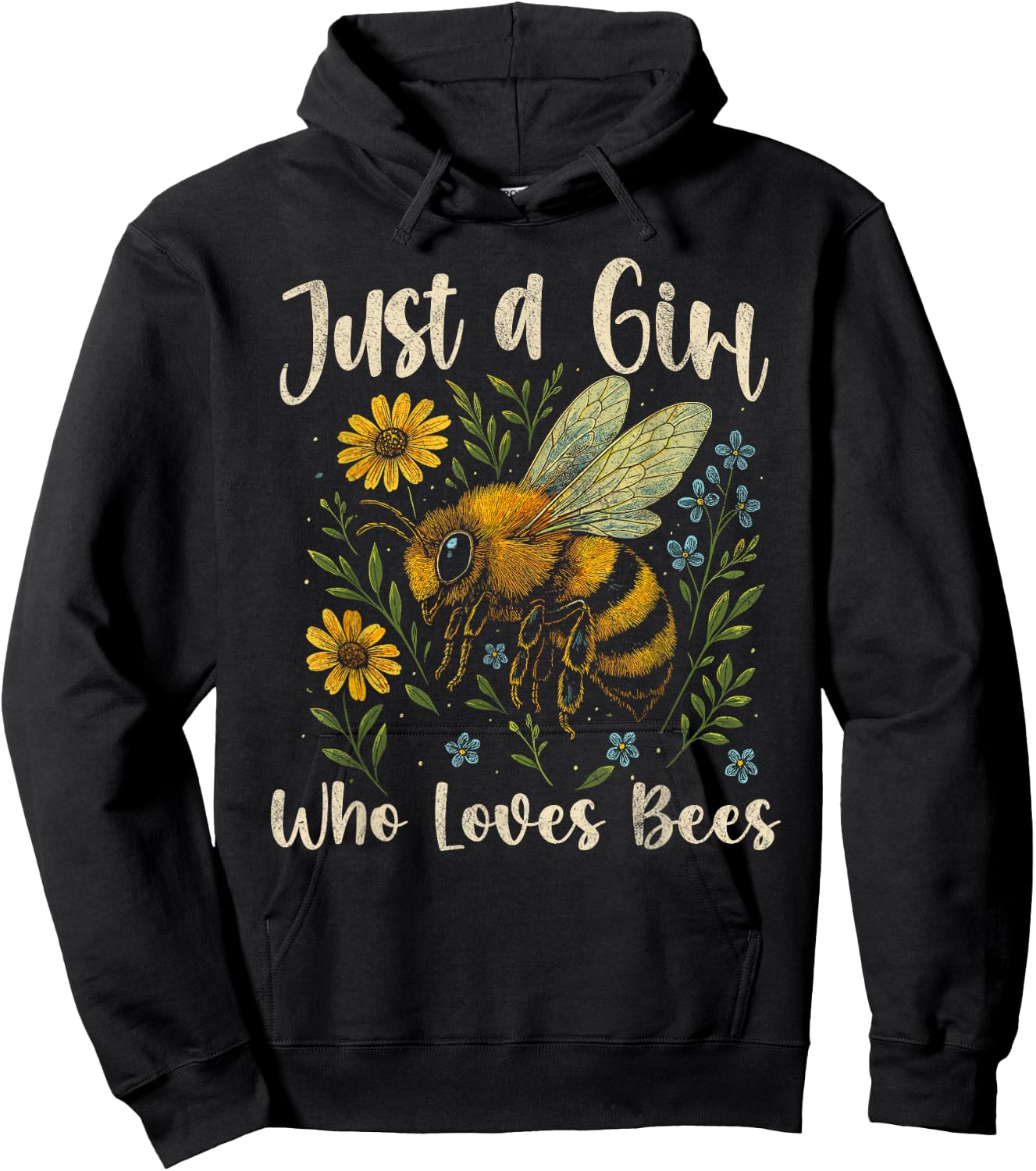 Just a Girl Who Loves Bees Cute Nature Bee Lover Floral Hoodie - Hoodie | Black