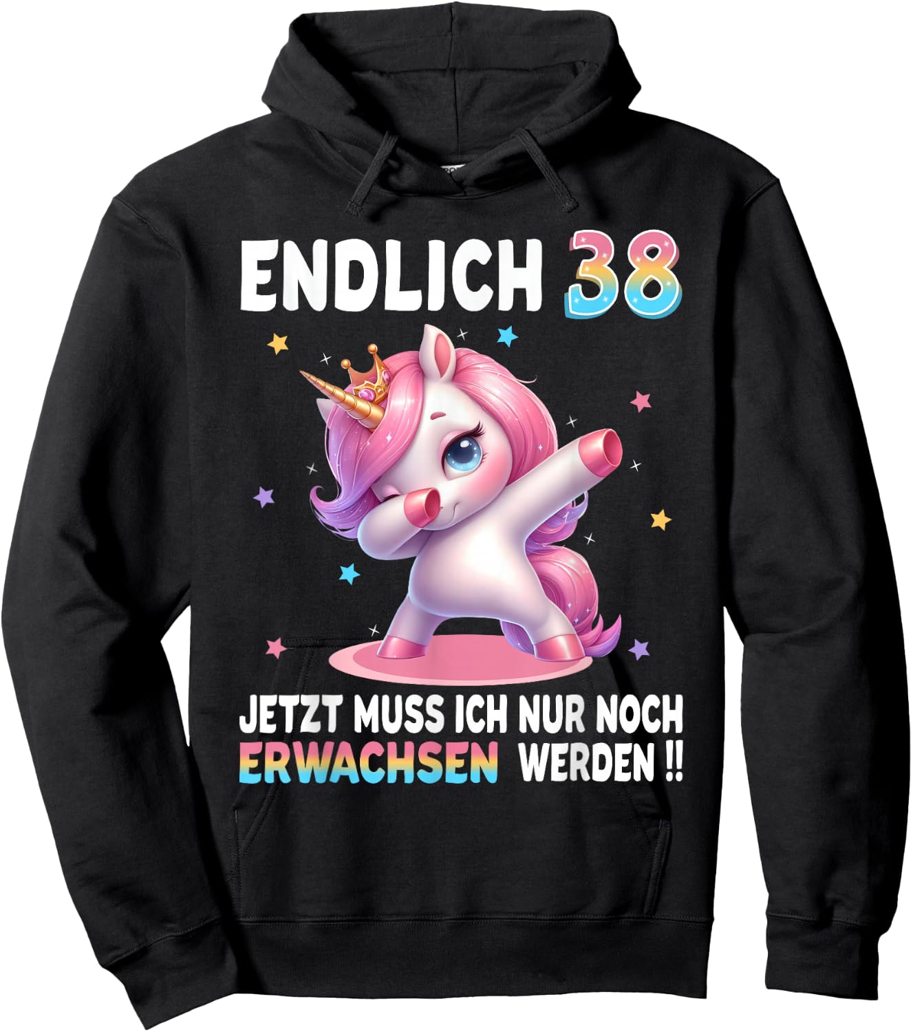 38th Birthday Woman 38 Years Party Outfit Funny Unicorn , black Hoodie - Hoodie | Black