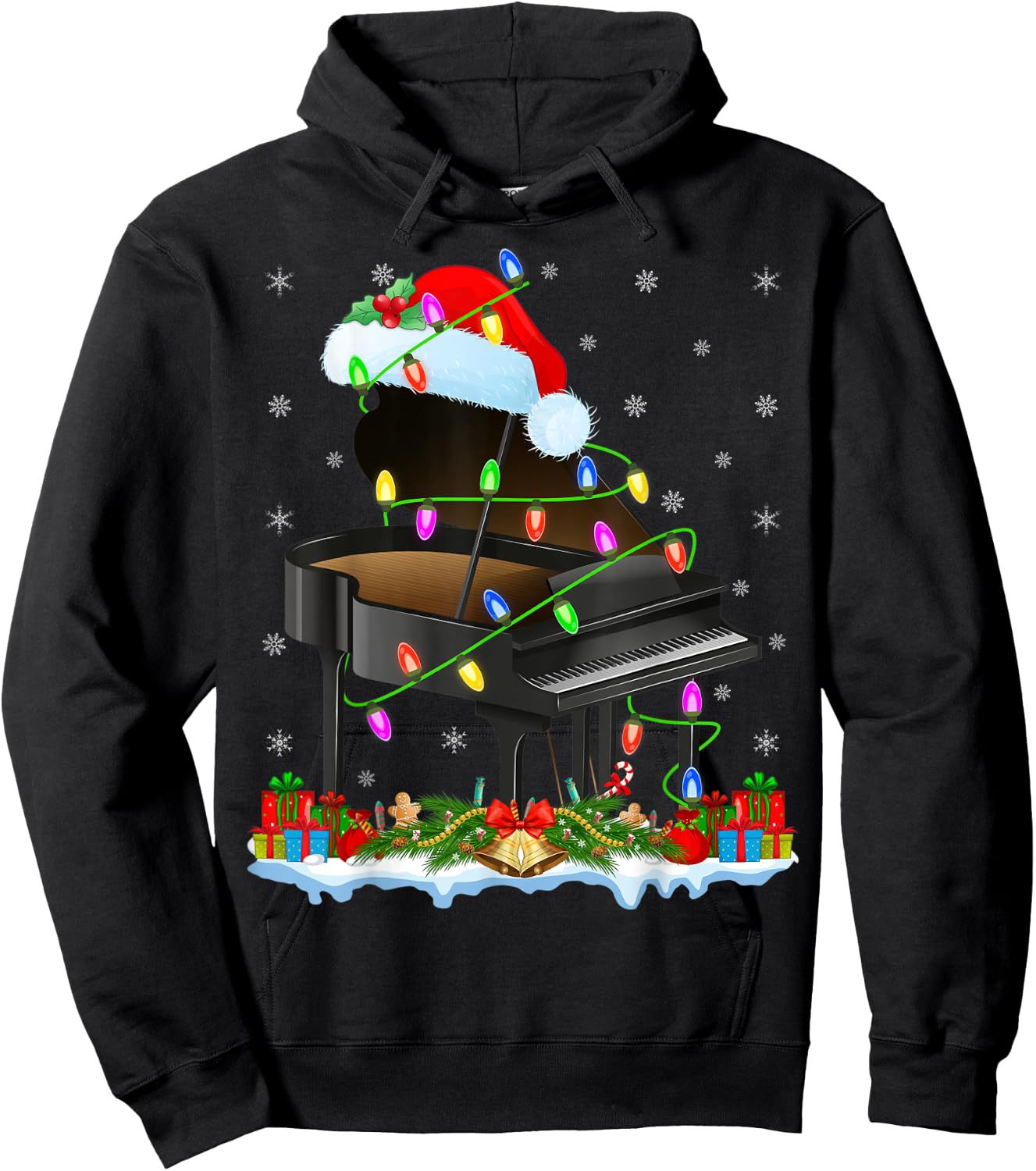 Piano Xmas Lighting Santa Piano Christmas Hoodie - Hoodie | Black
