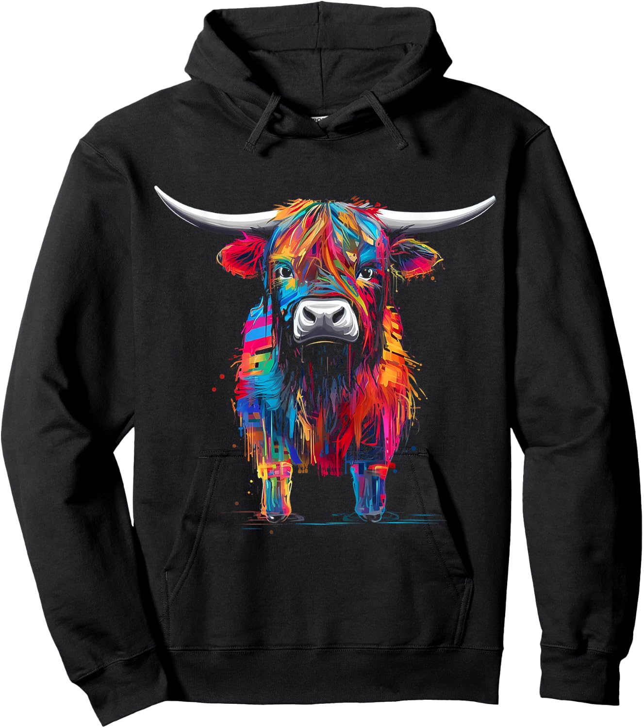 Highland Cow Abstract Art Animal Colorful Highland Cow Hoodie - Hoodie | Black
