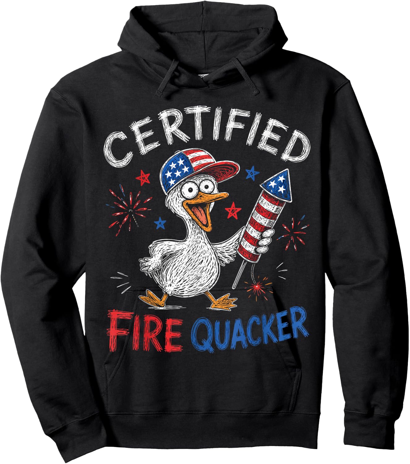 Certified Fire Quacker Funny Patriotic Duck Doodle 4th July Hoodie - Hoodie | Black
