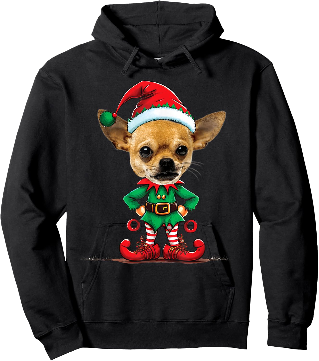 Funny Christmas Elf Chihuahua Dogs Lovers X-mas Dog Elf Hoodie - Hoodie | Black