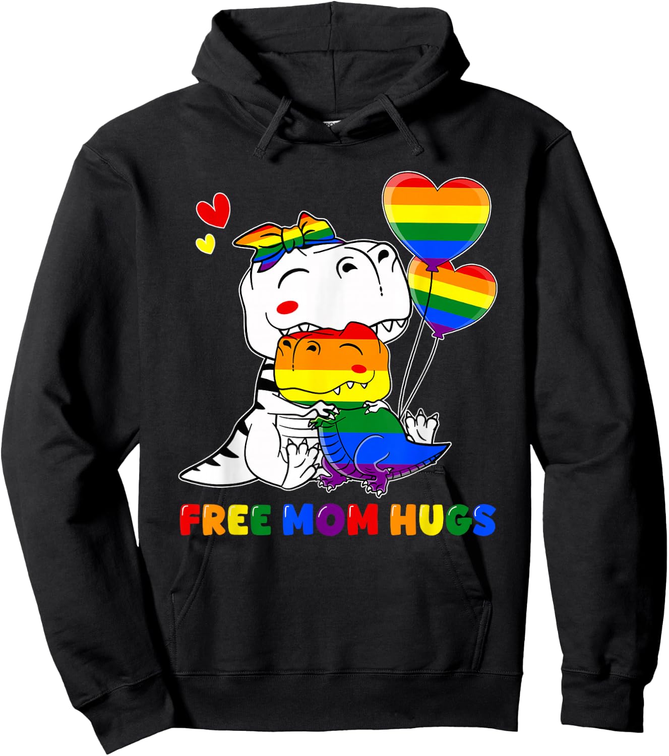 LGBT Free Mom Hugs Dinosaur Mamasaurus Rainbow LGBT Flag Hoodie - Hoodie | Black