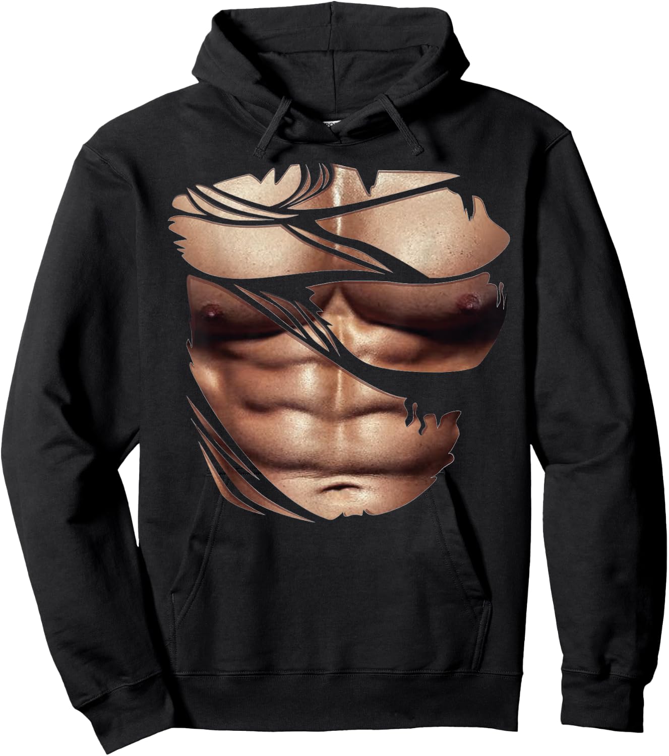 Fake Muscles Ripped Torn Chest Six Pack Abs Fitness Model Hoodie - Hoodie | Black